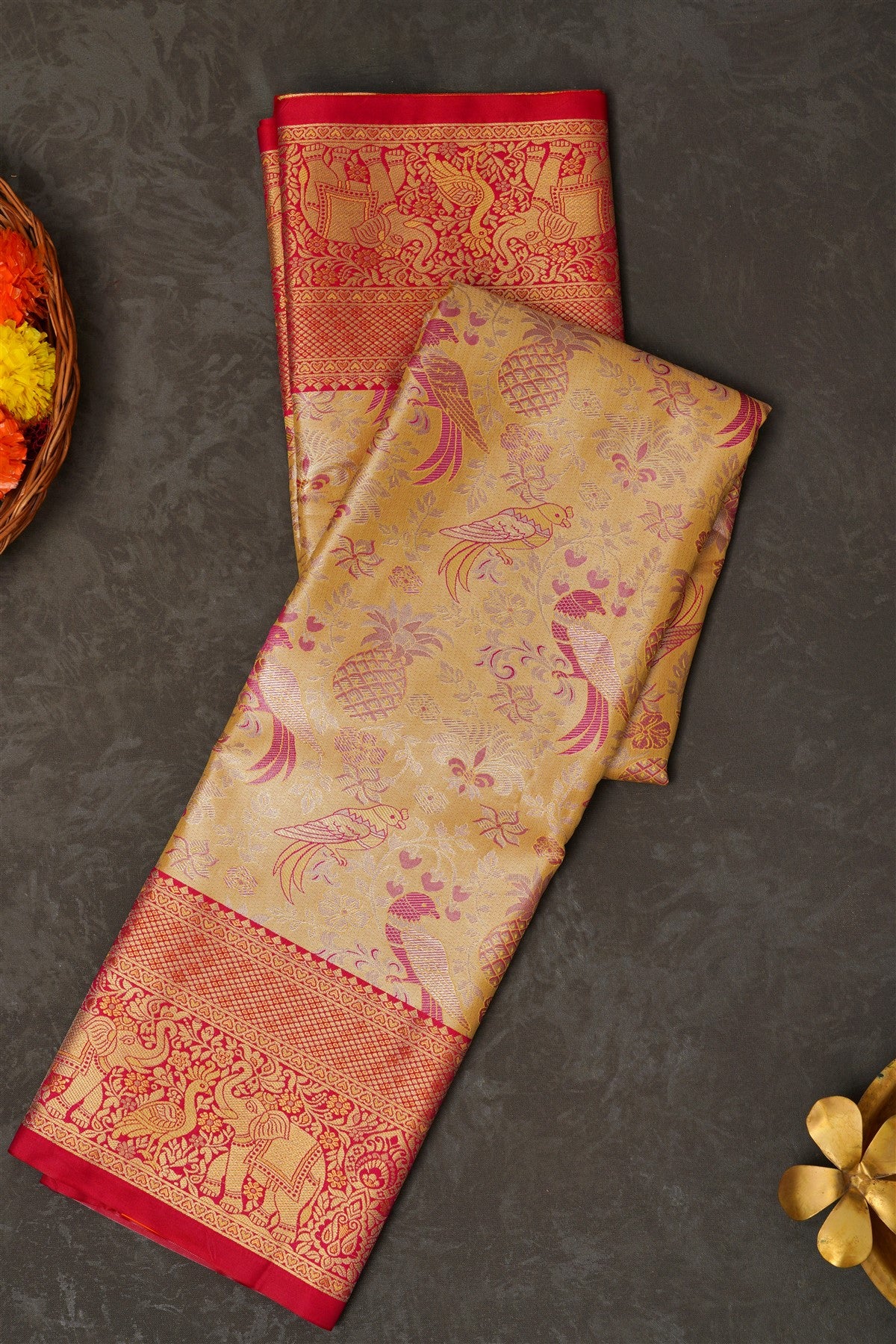 Semi Pattu Silk Blend Yellow Saree