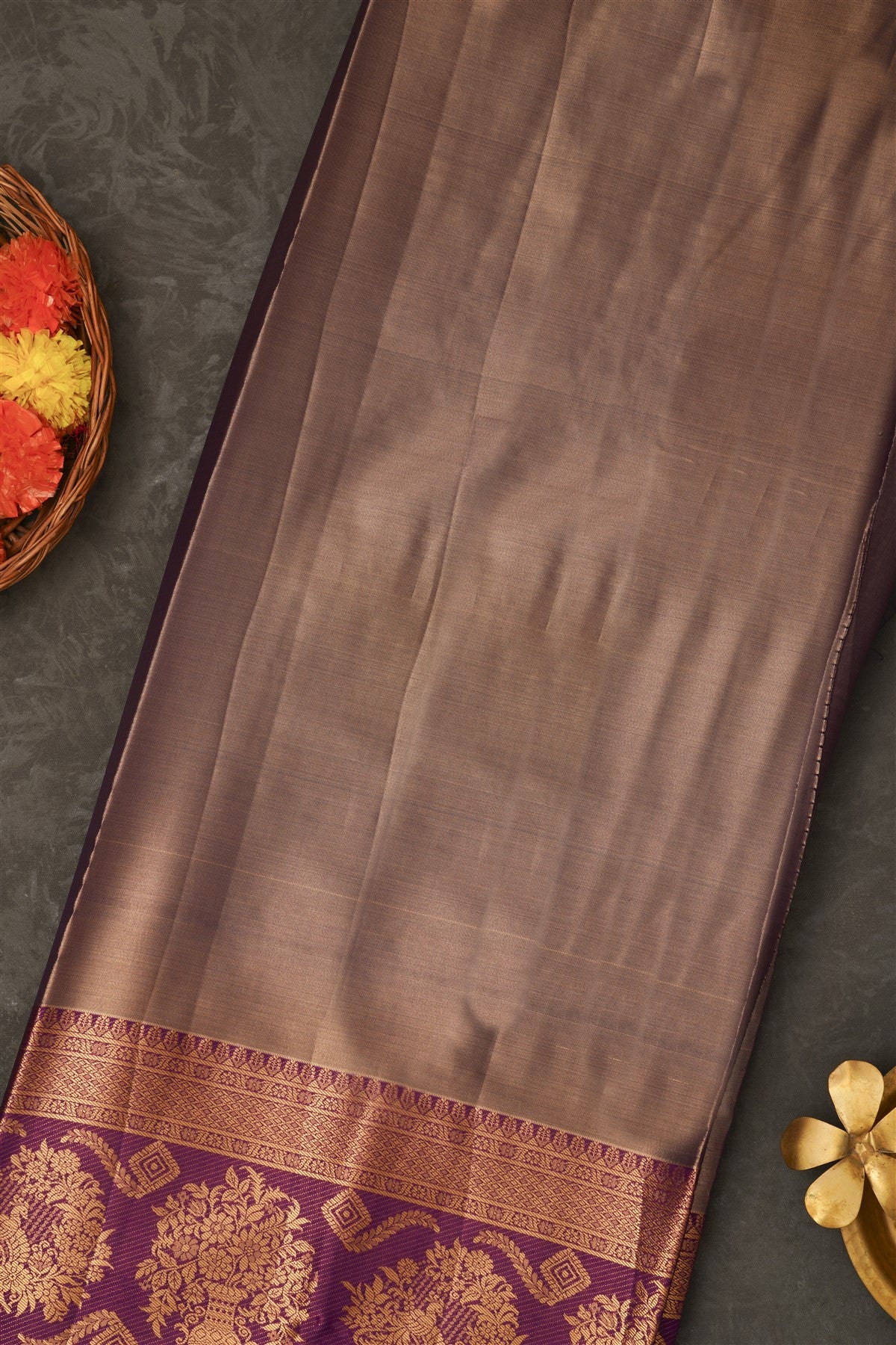 Semi Pattu Silk Blend Gold Saree