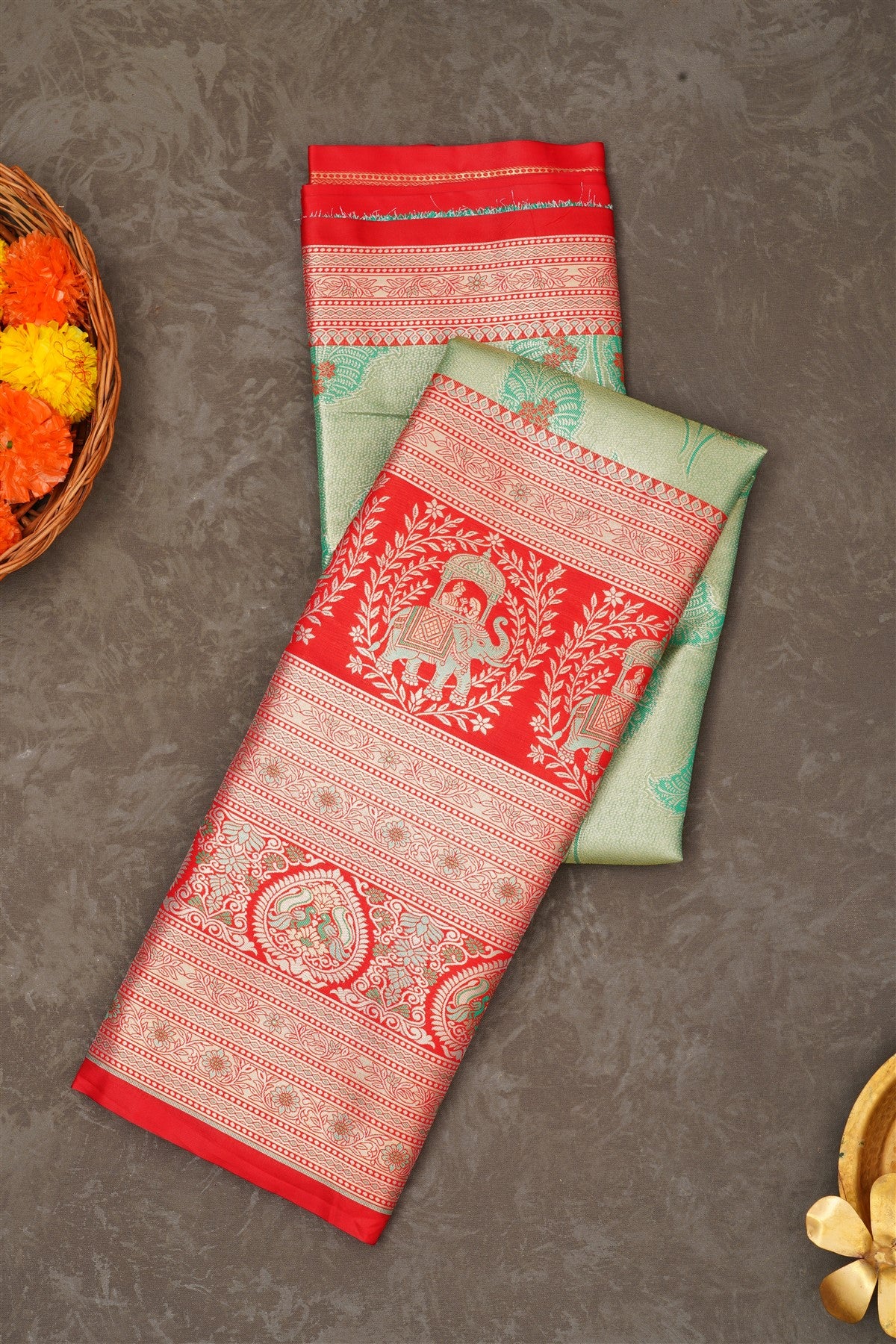 Semi Pattu Silk Blend Green Saree