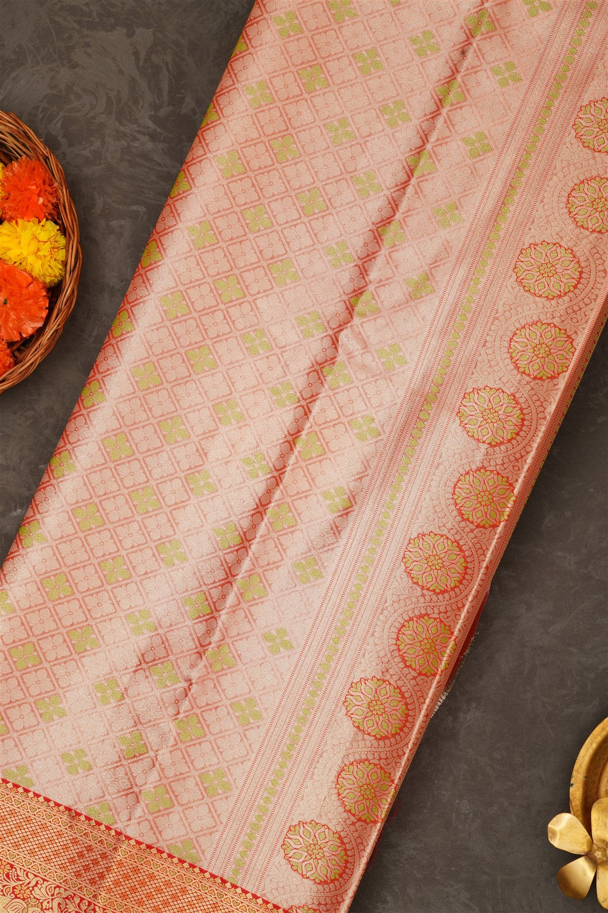 Semi Pattu Silk Blend Light Olive Green Saree