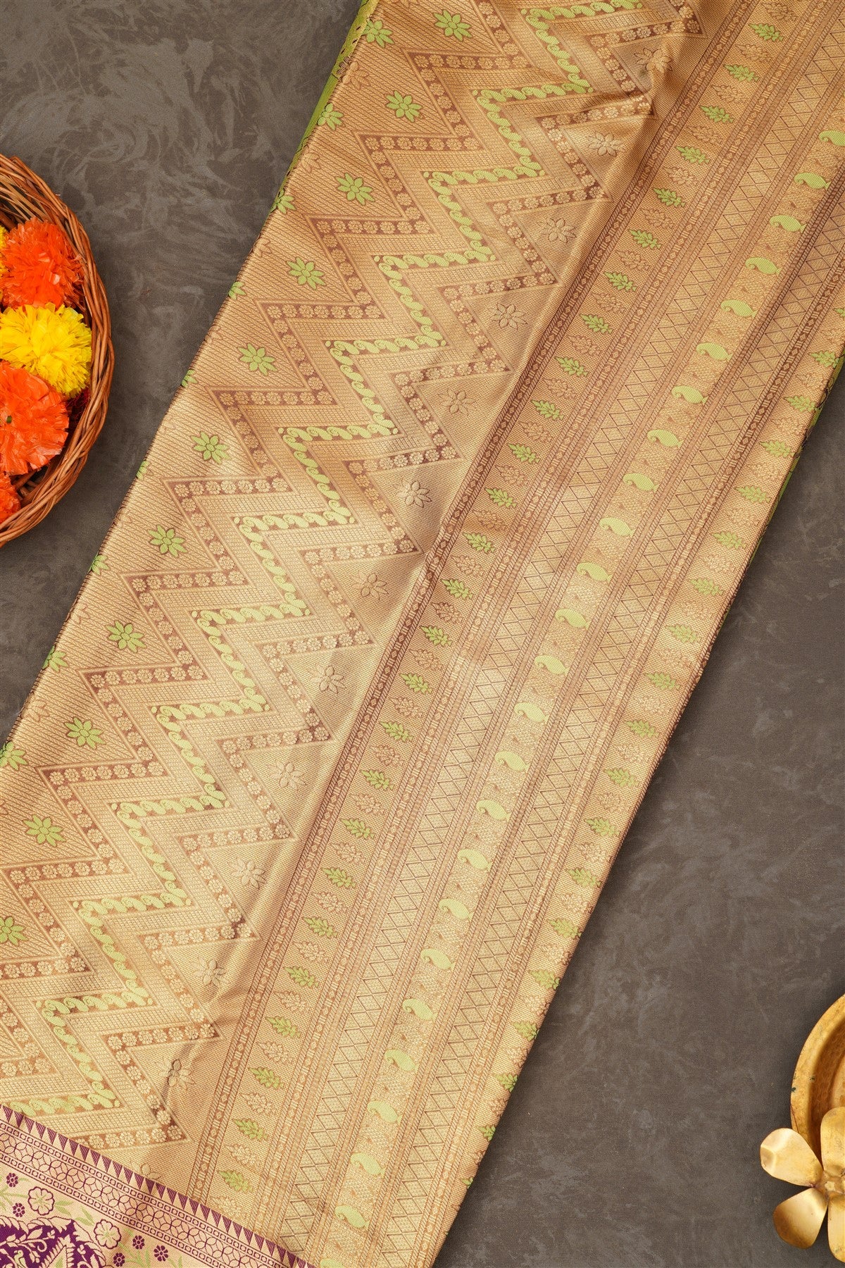 Semi Pattu Silk Blend Parrot Green Saree