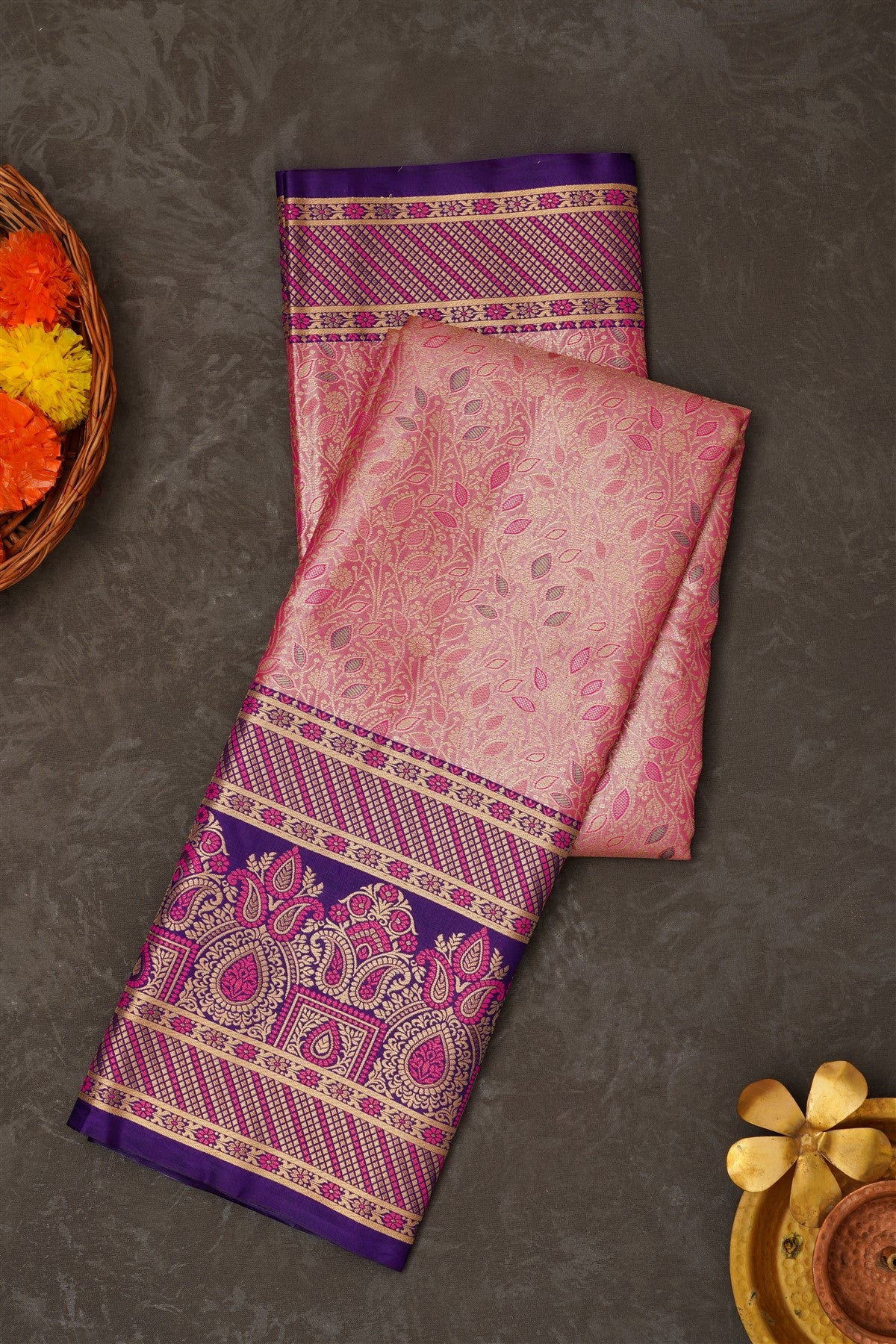 Semi Pattu Silk Blend Pink Saree