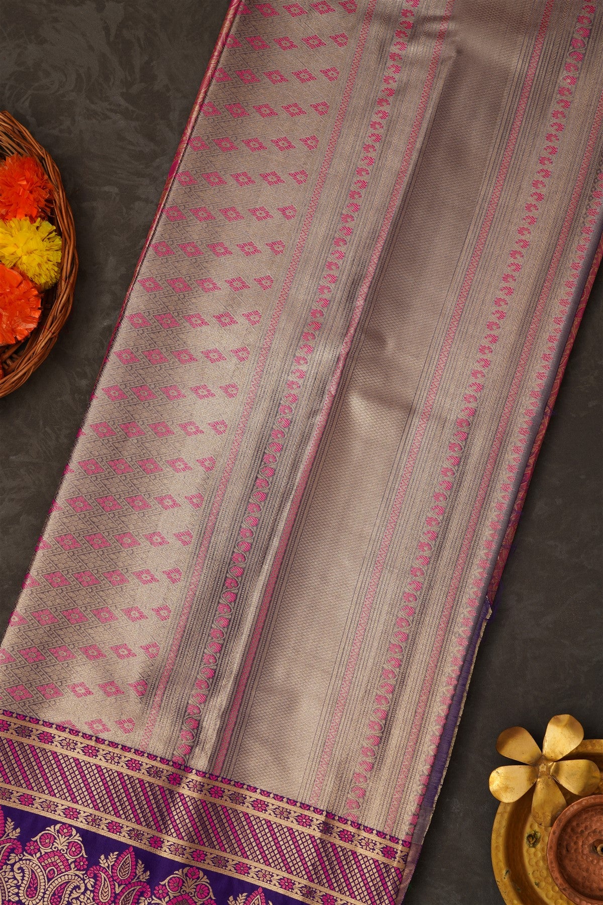 Semi Pattu Silk Blend Pink Saree