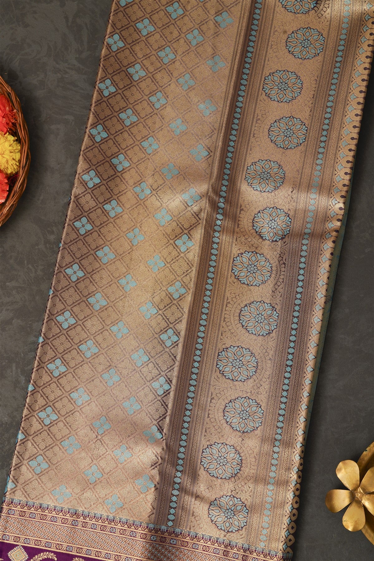 Semi Pattu Silk Blend Sea Blue Saree