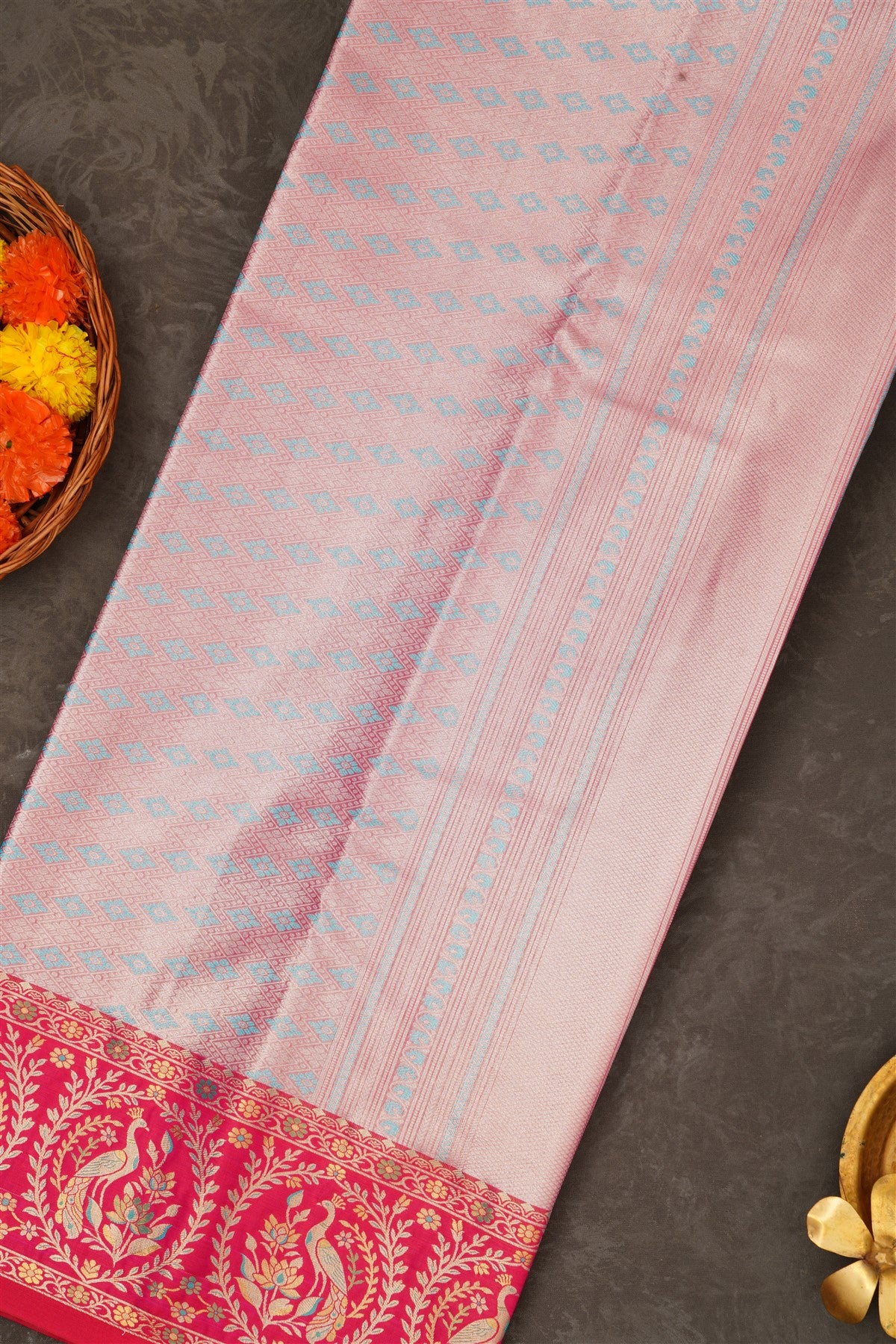 Semi Pattu Silk Blend Sea Blue Saree