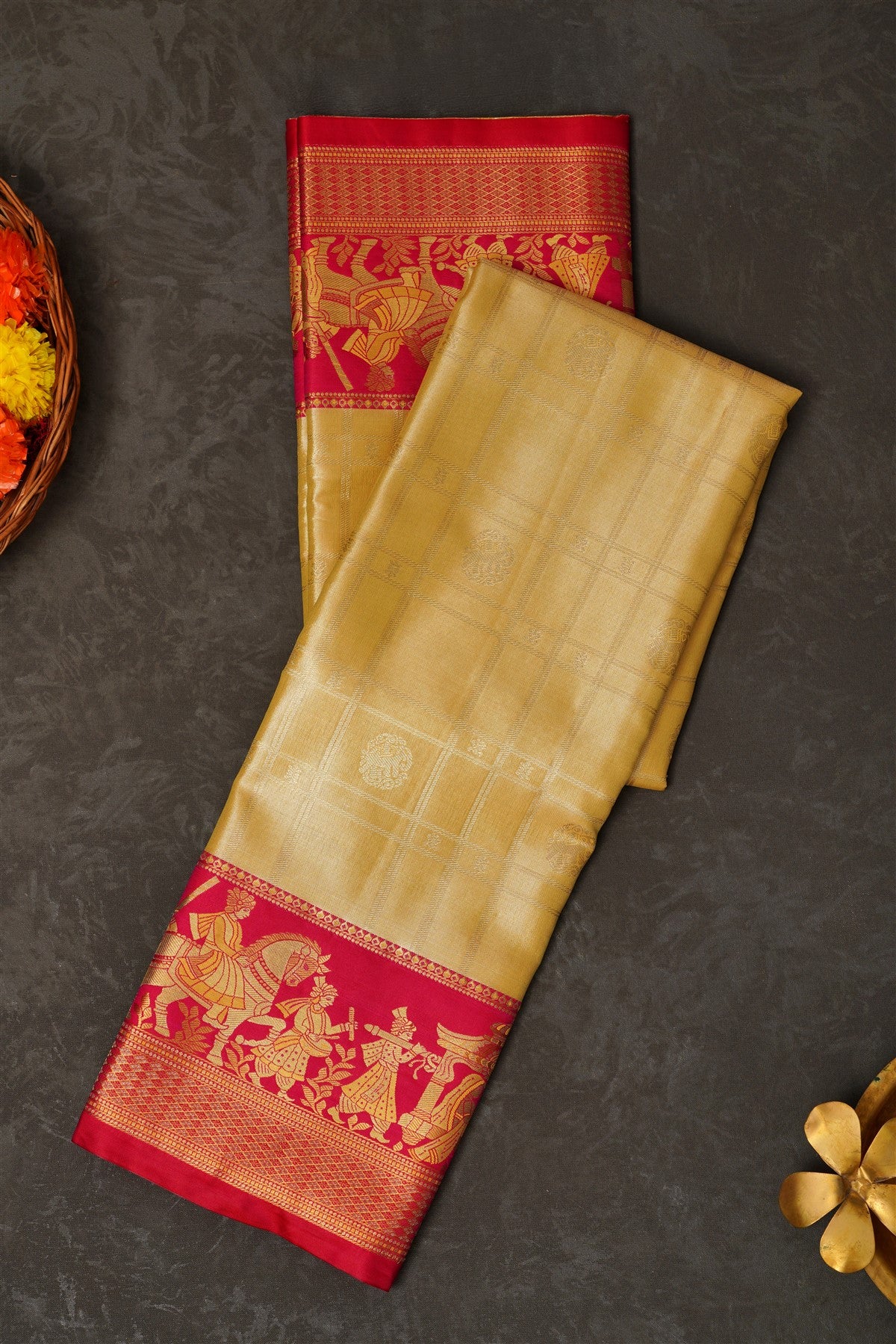 Semi Pattu Silk Blend Yellow Saree