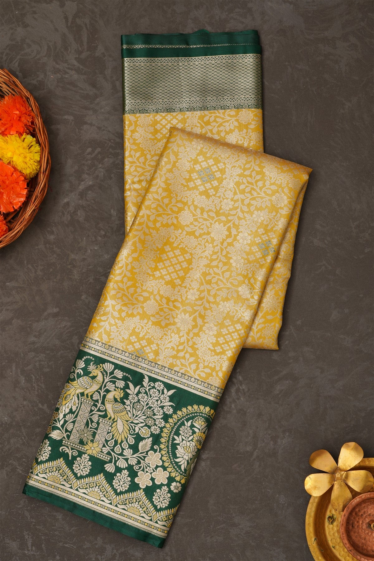 Semi Pattu Silk Blend Yellow Saree