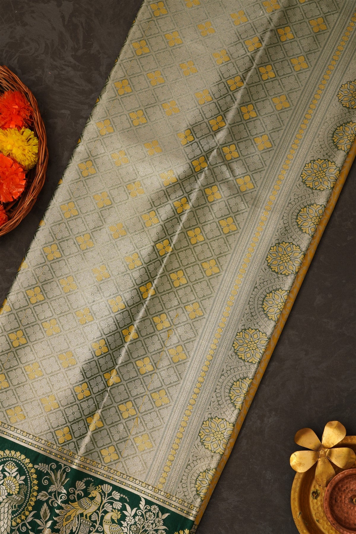 Semi Pattu Silk Blend Yellow Saree