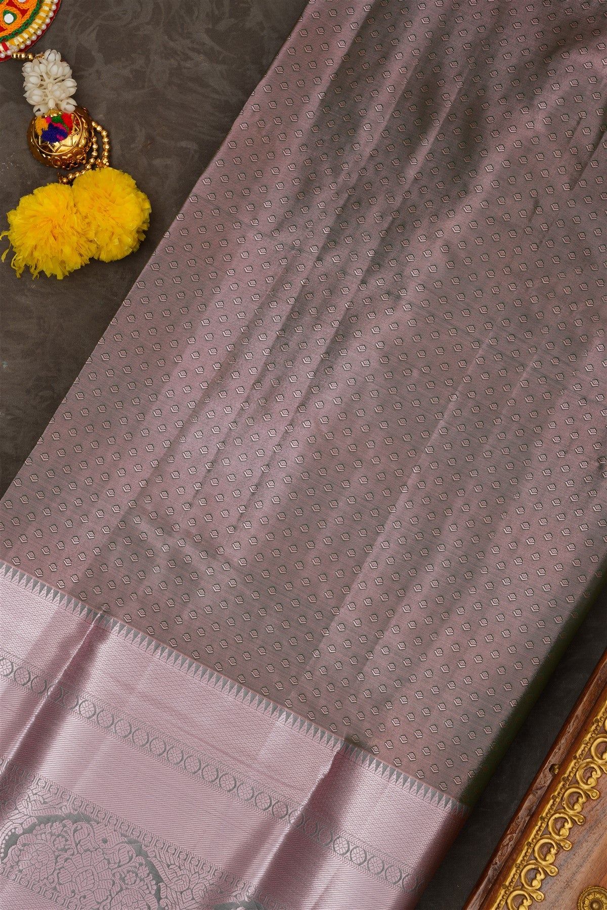 Semi Pattu Silk Blend Olive Green Saree