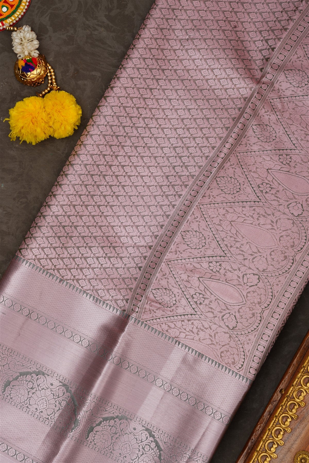 Semi Pattu Silk Blend Olive Green Saree