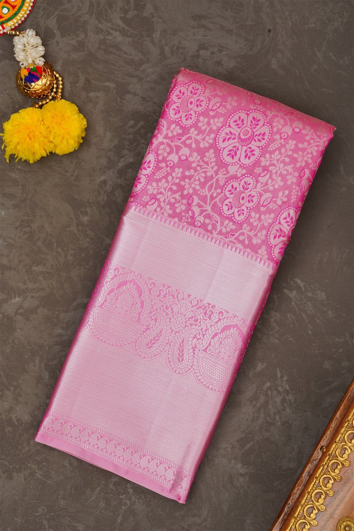 Semi Pattu Silk Blend Pink Saree