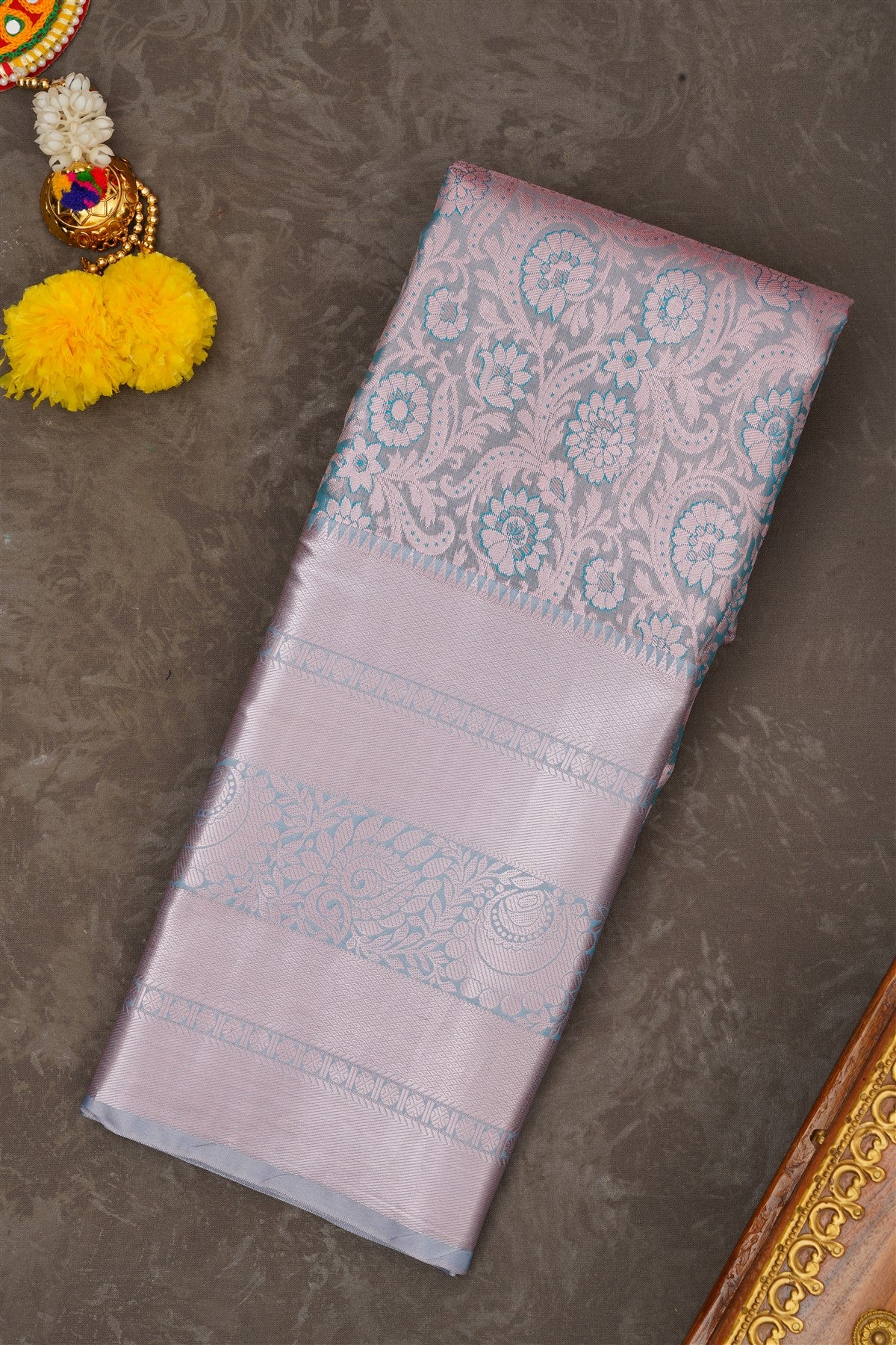Semi Pattu Silk Blend Rama Green Saree