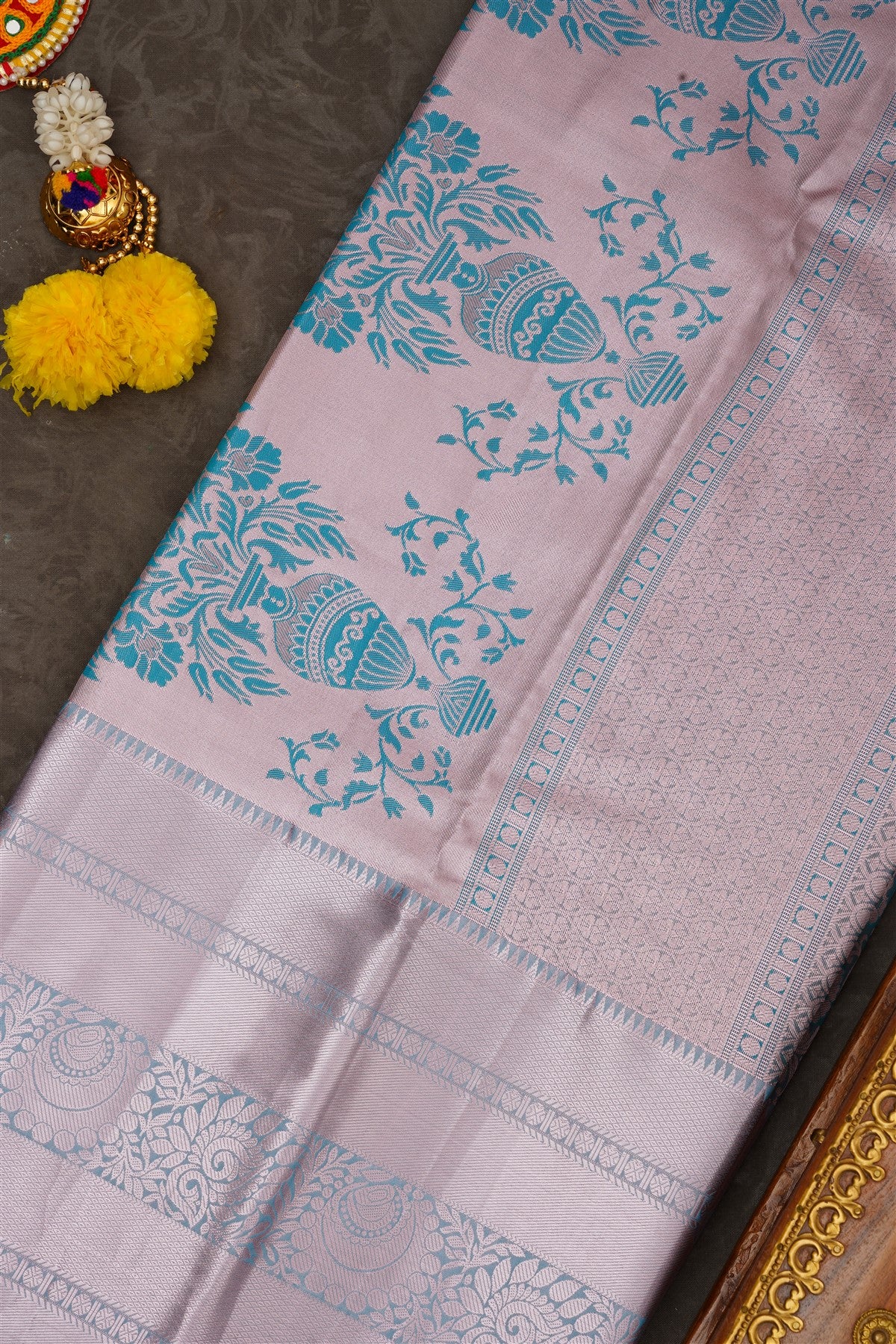 Semi Pattu Silk Blend Rama Green Saree