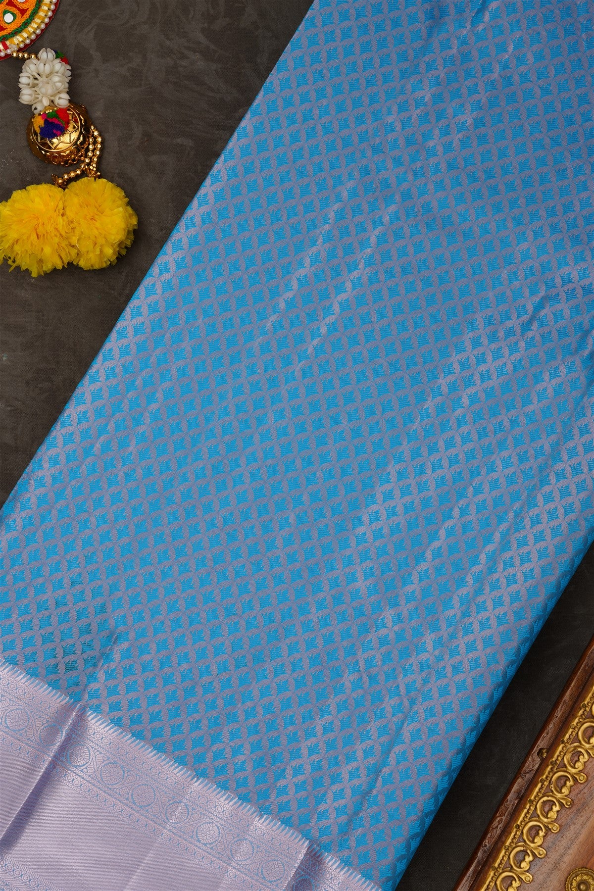 Semi Pattu Silk Blend Sea Blue Saree