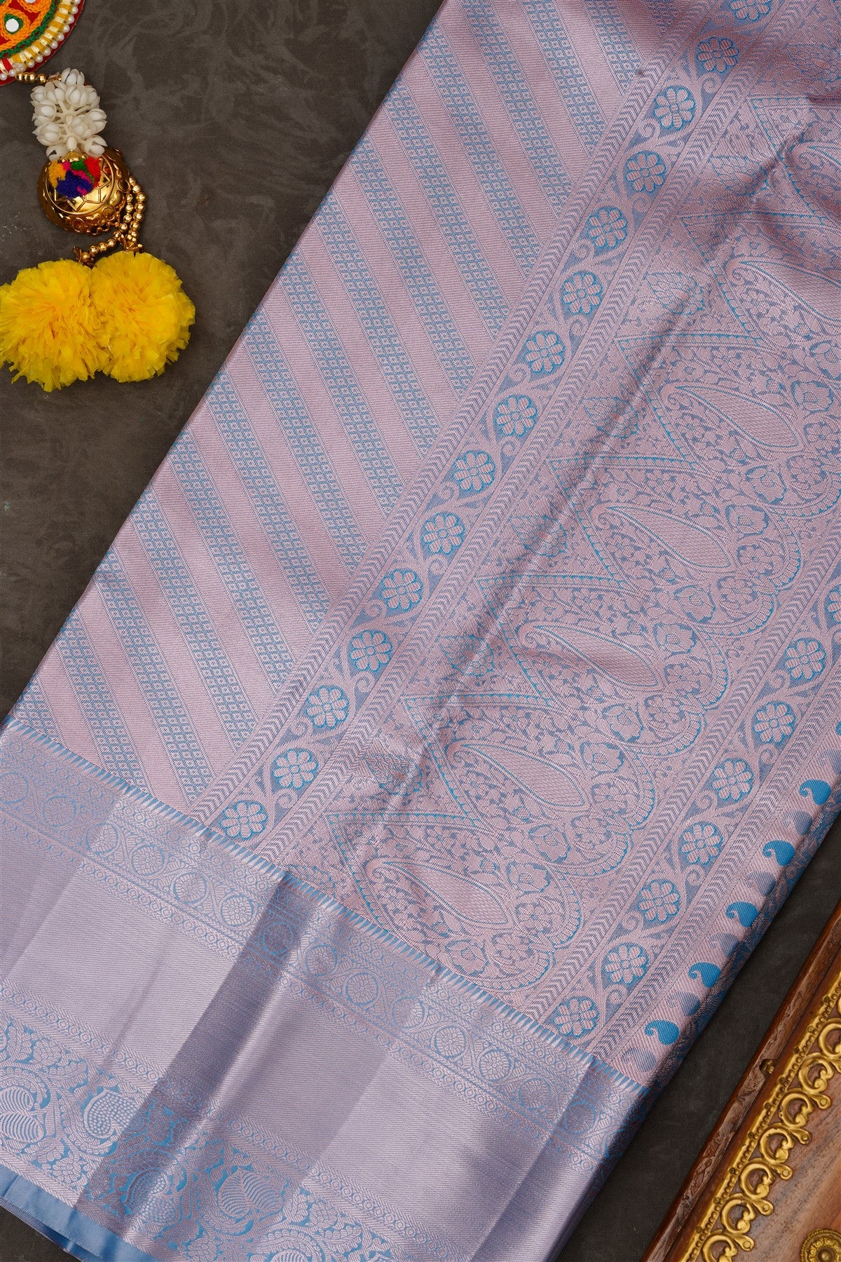 Semi Pattu Silk Blend Sea Blue Saree