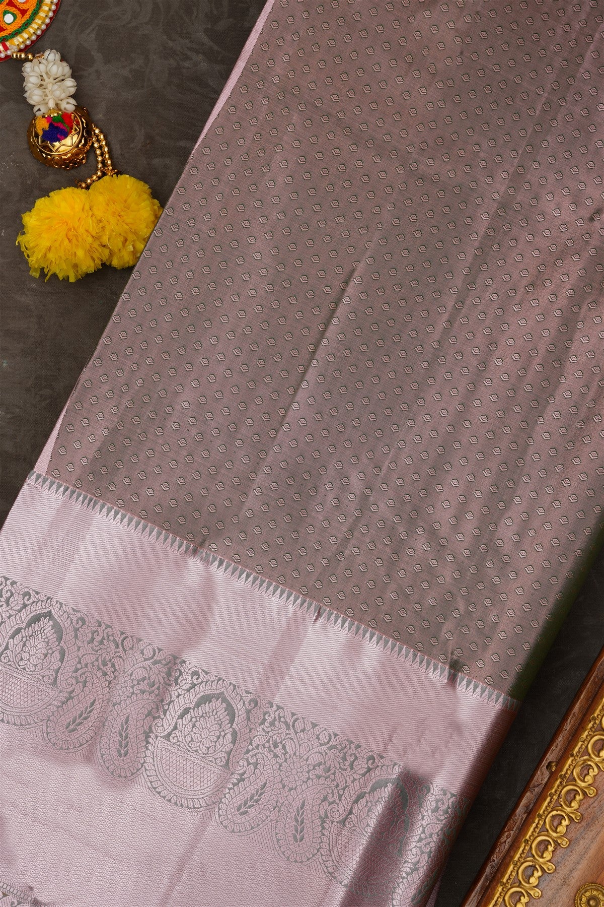 Semi Pattu Silk Blend Olive Green Saree