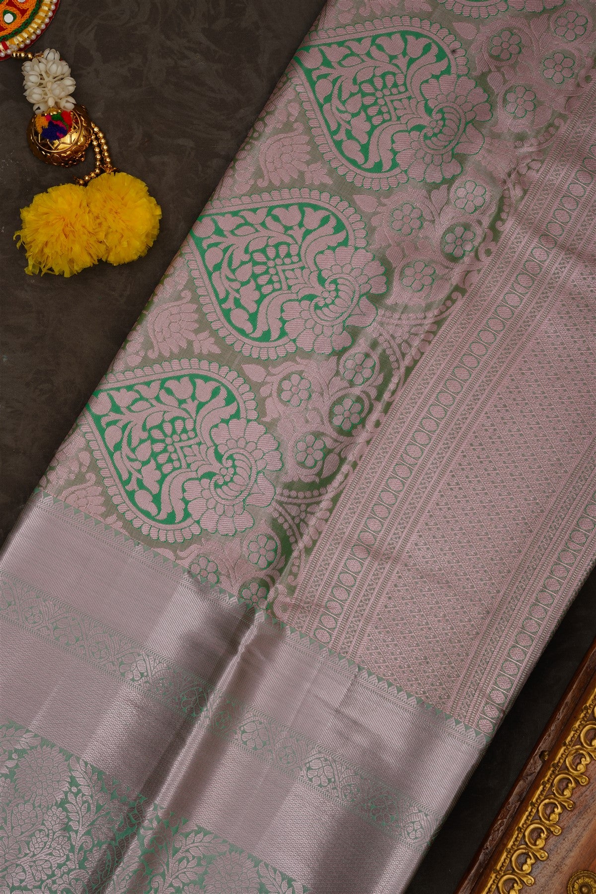 Semi Pattu Silk Blend Parrot Green Saree