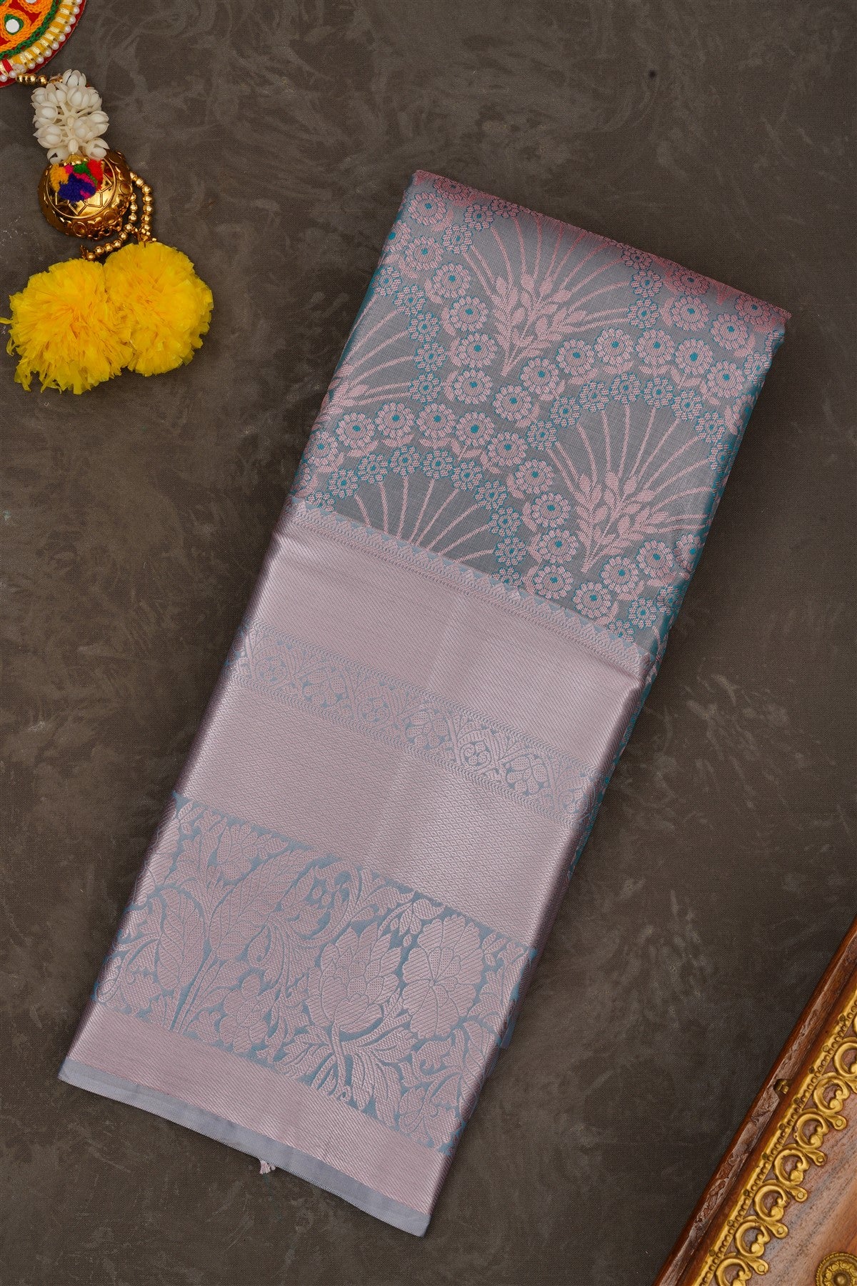 Semi Pattu Silk Blend Rama Green Saree