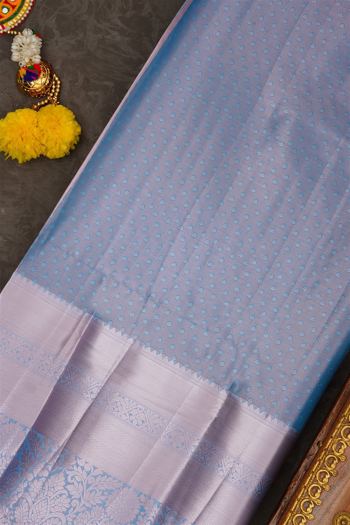 Semi Pattu Silk Blend Sea Blue Saree