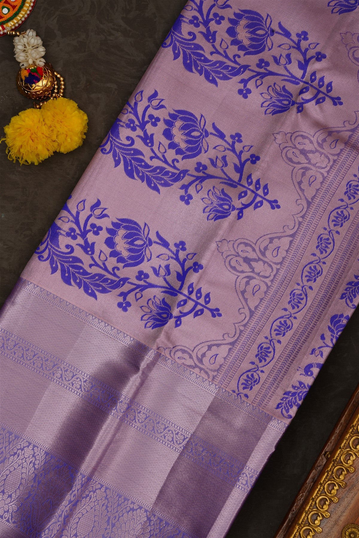 Semi Pattu Silk Blend Royal Blue Saree