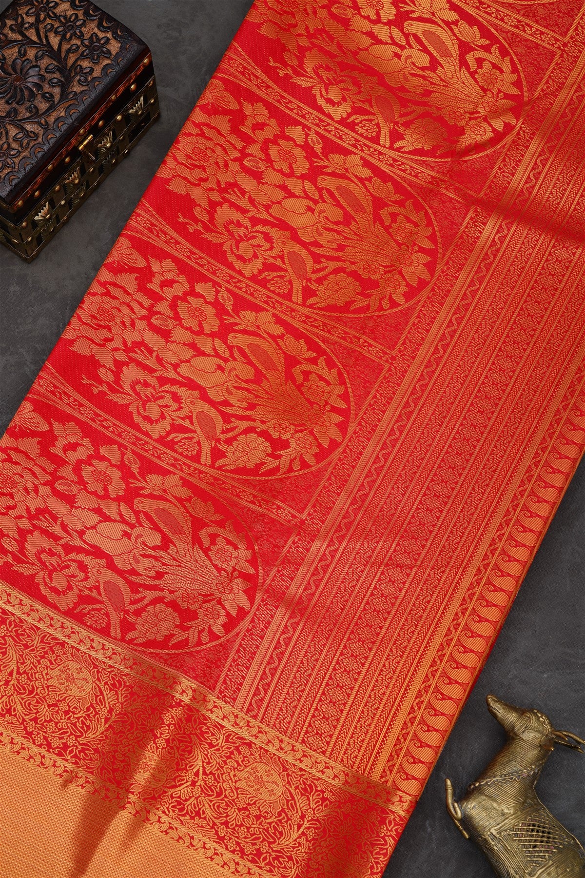 Semi Pattu Silk Blend Red Saree