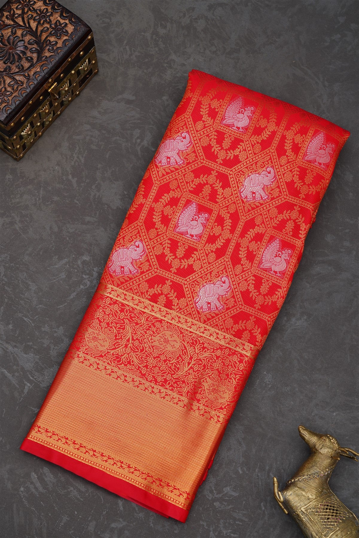 Semi Pattu Silk Blend Red Saree