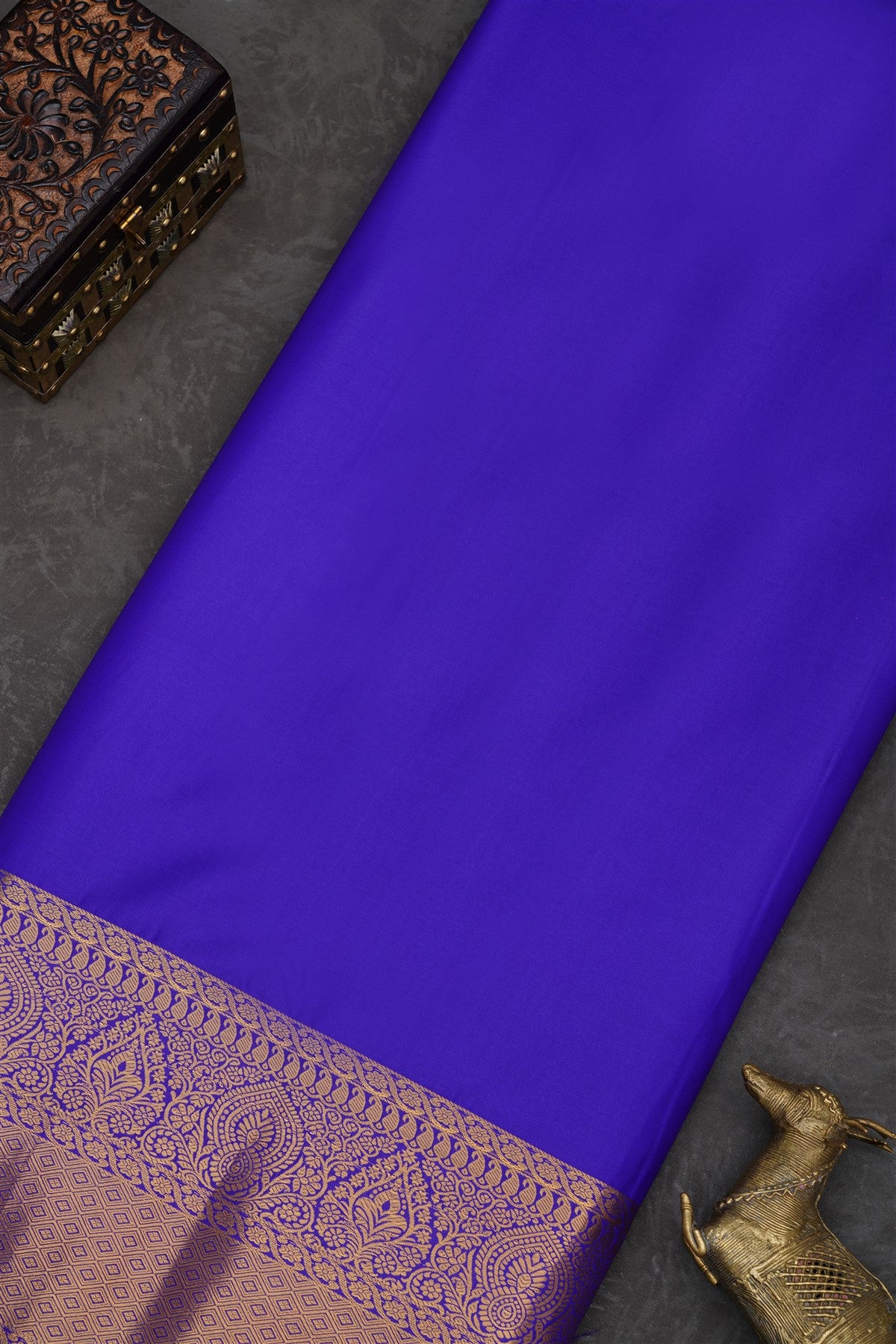Semi Pattu Silk Blend Royal Blue Saree