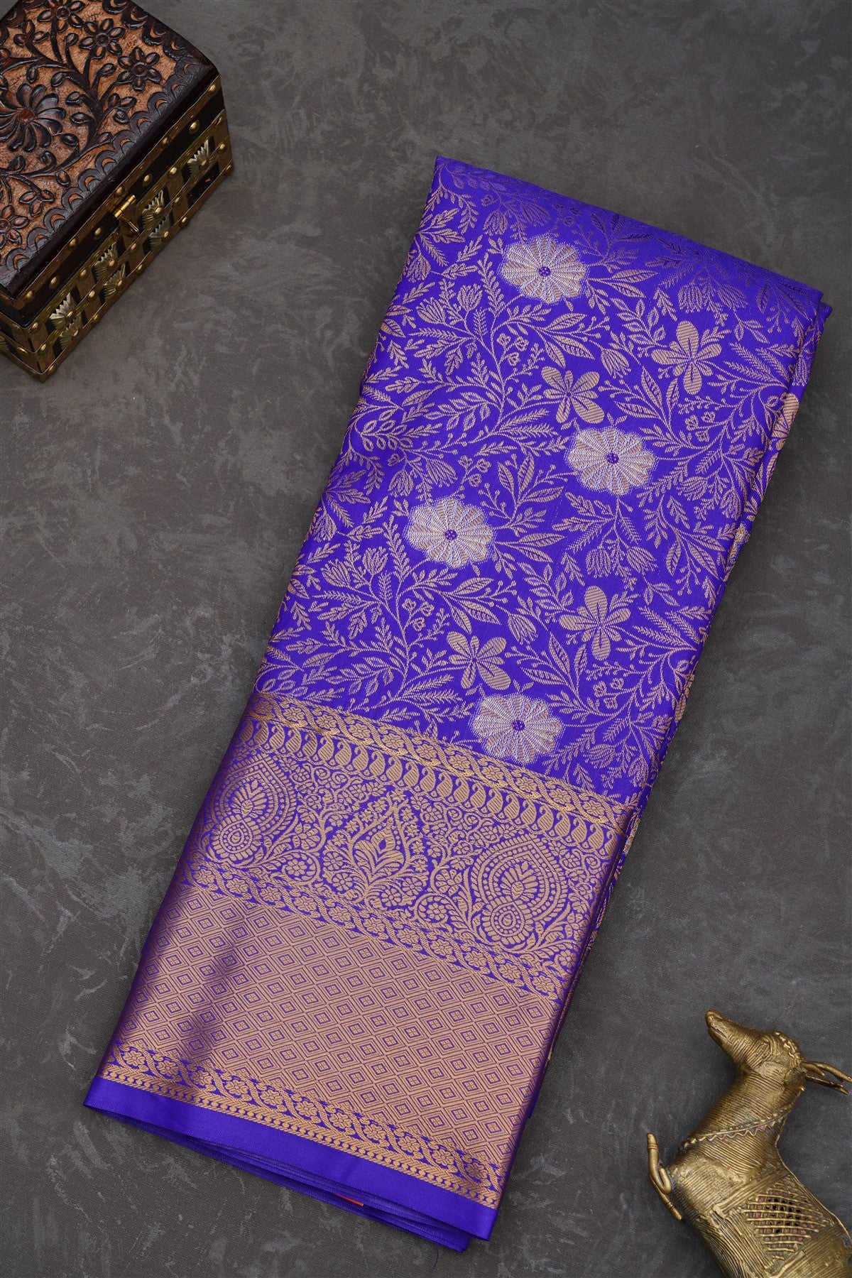 Semi Pattu Silk Blend Royal Blue Saree