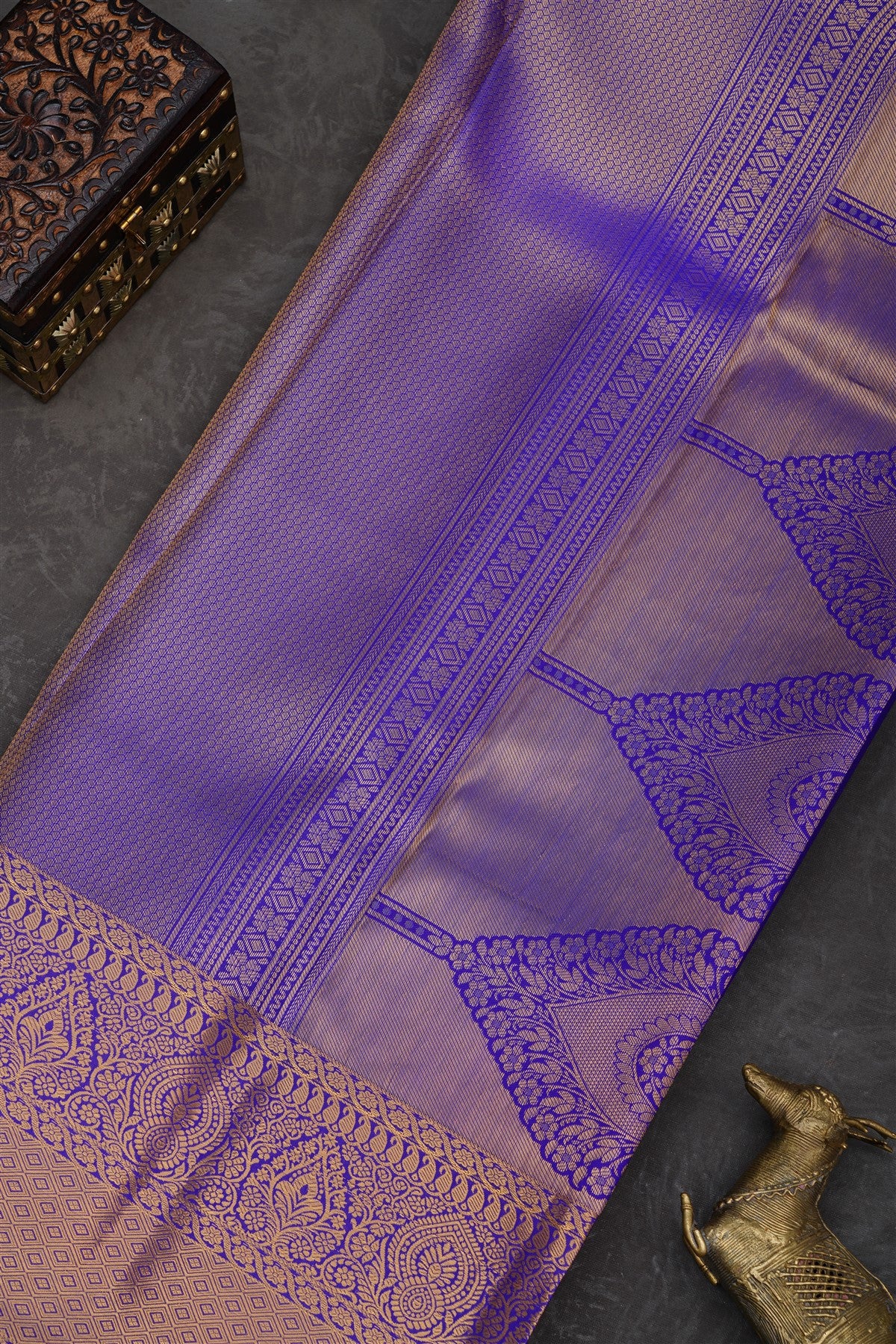 Semi Pattu Silk Blend Royal Blue Saree