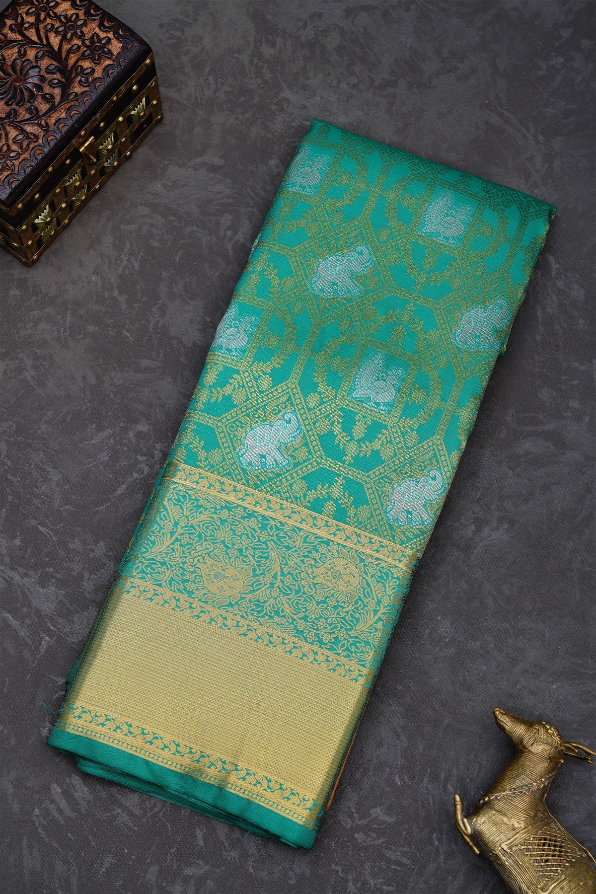 Semi Pattu Silk Blend Sea Green Saree