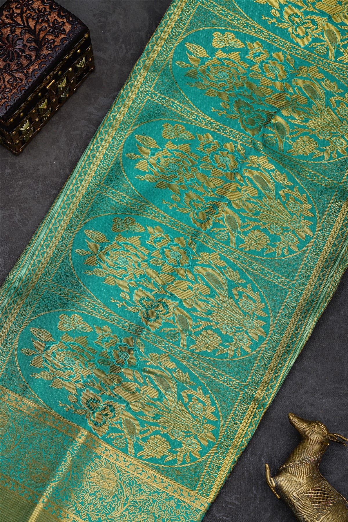 Semi Pattu Silk Blend Sea Green Saree