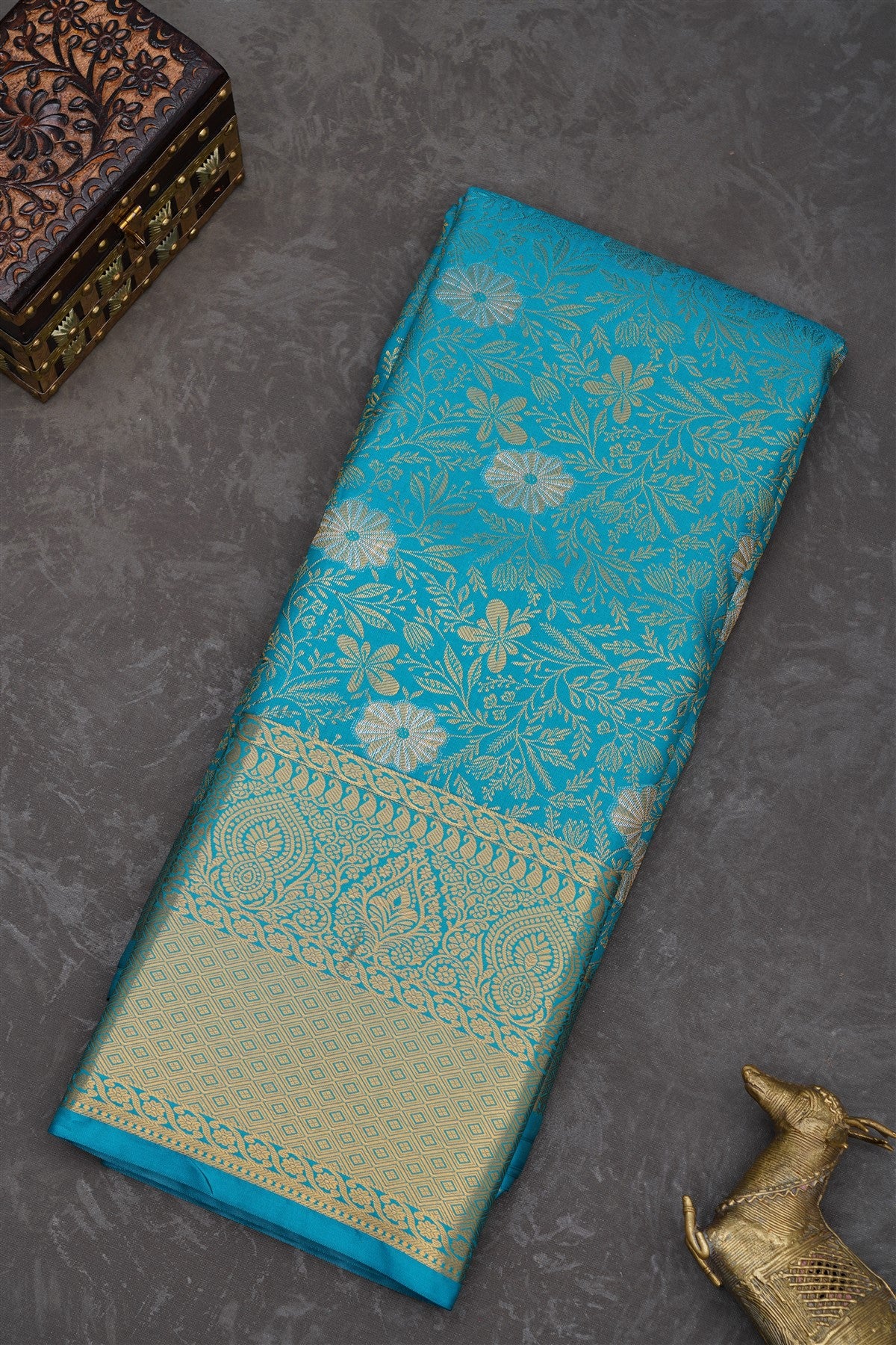 Semi Pattu Silk Blend Rama Green Saree