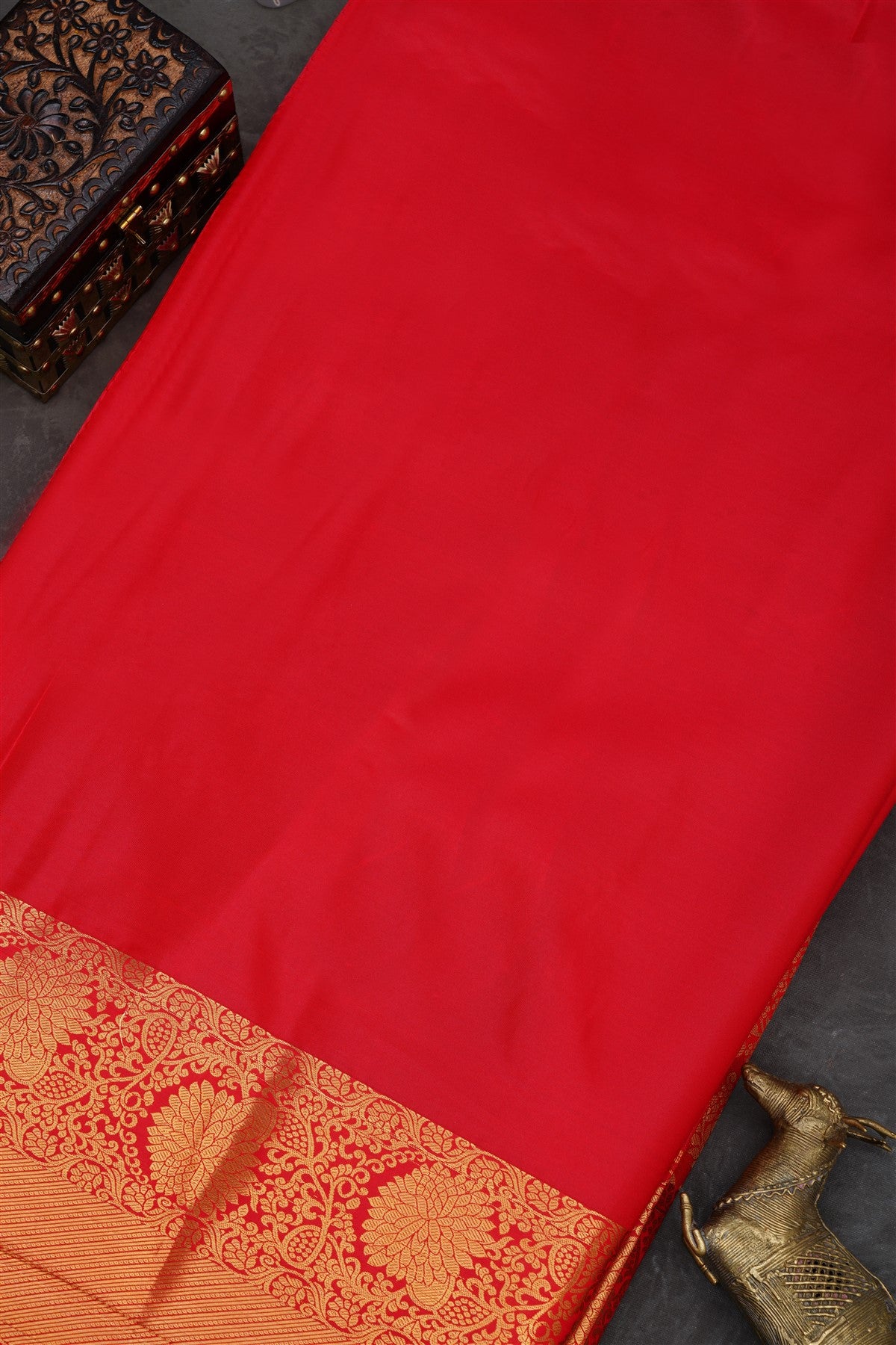 Semi Pattu Silk Blend Red Saree