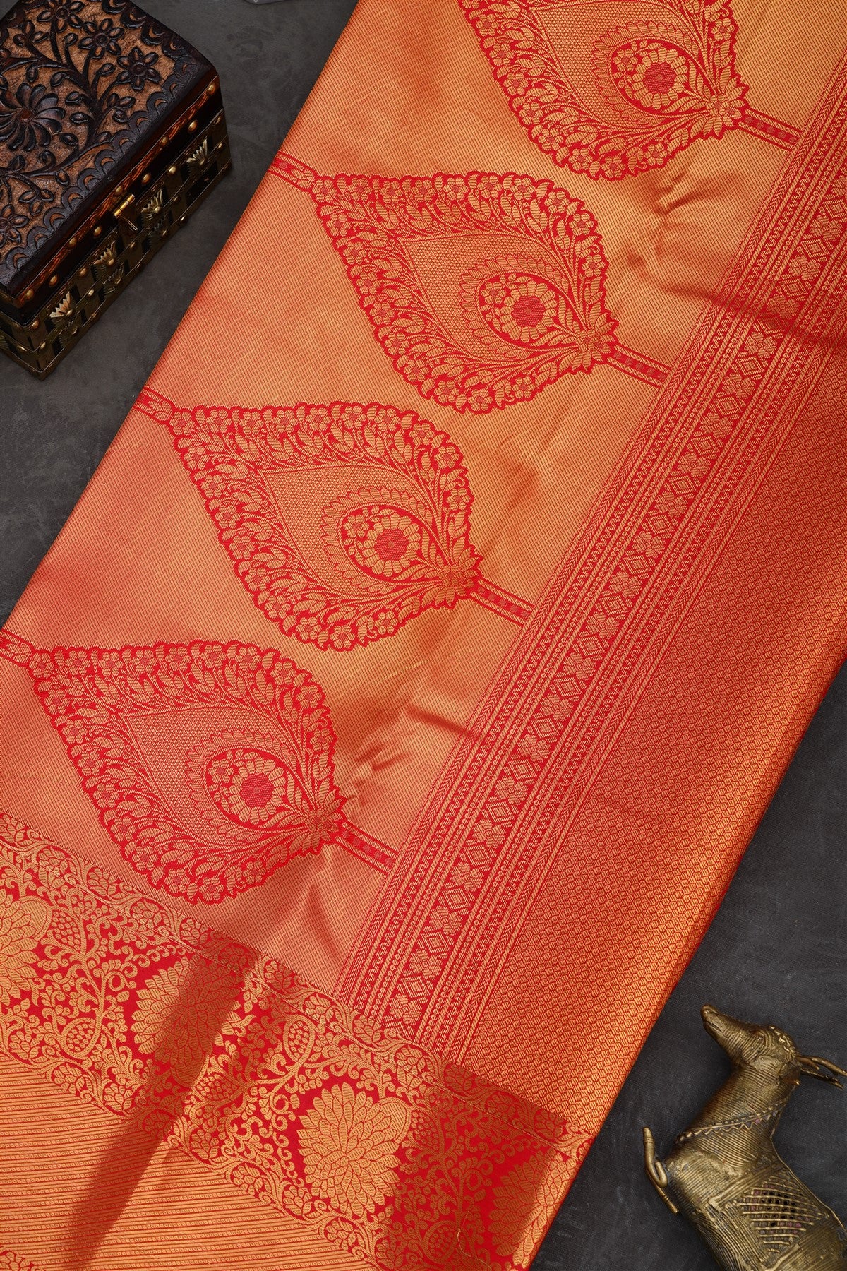 Semi Pattu Silk Blend Red Saree