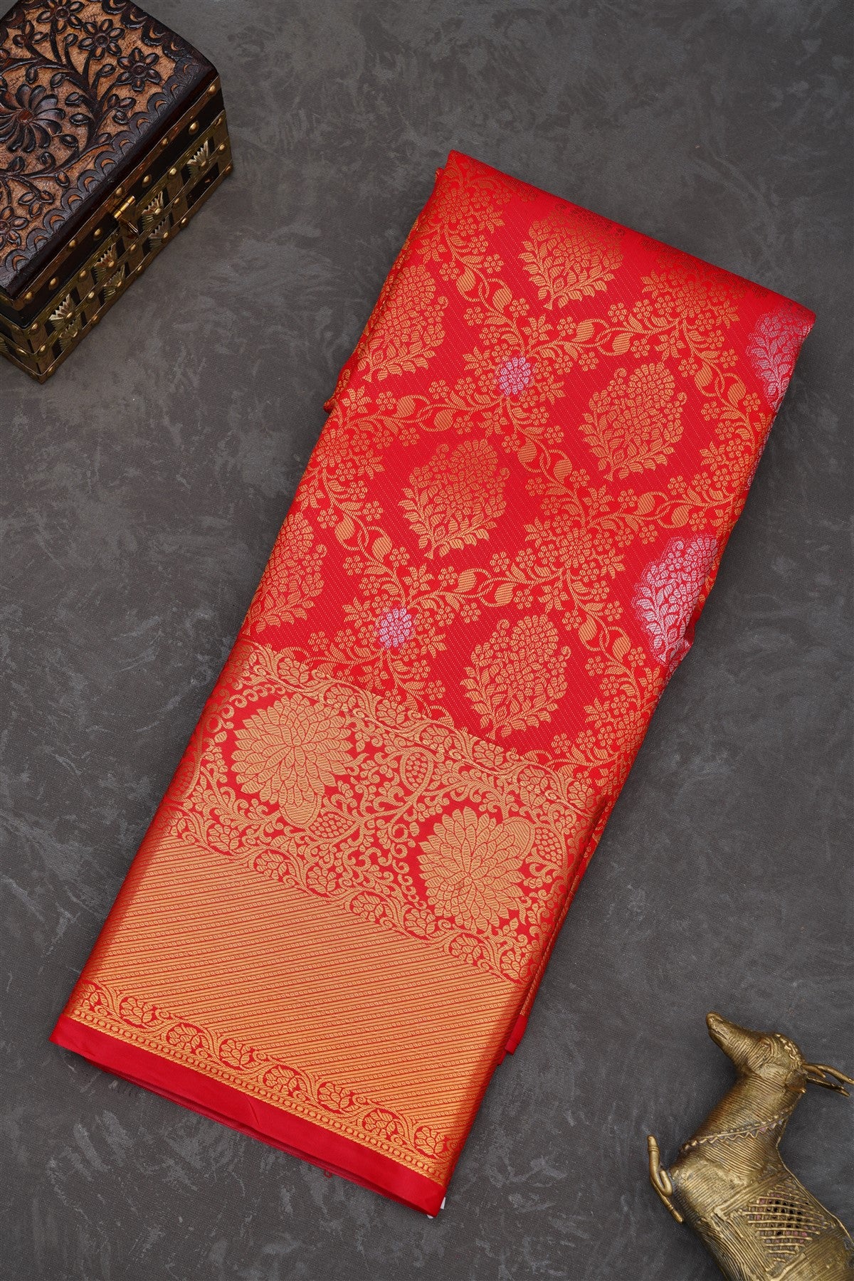 Semi Pattu Silk Blend Red Saree