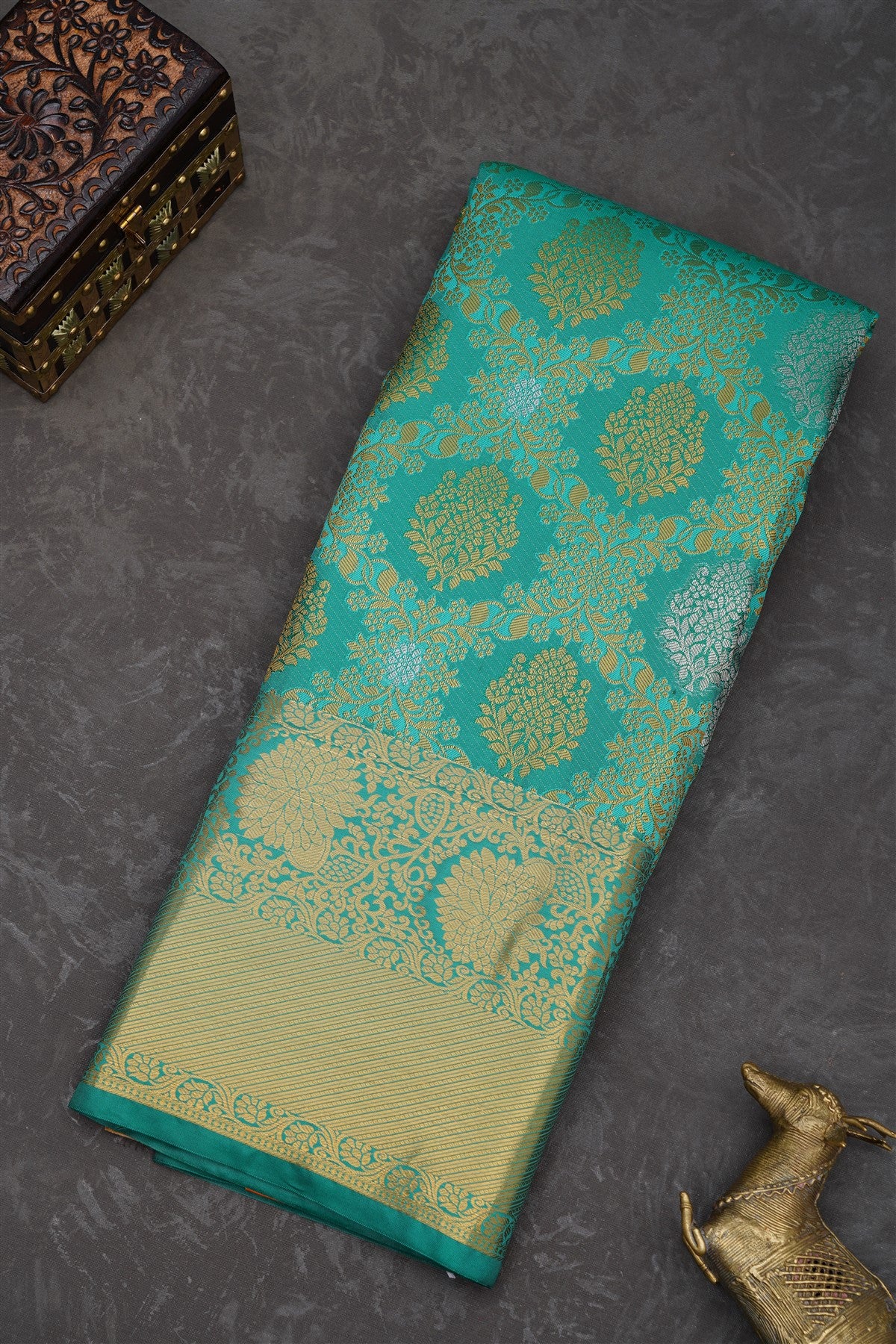 Semi Pattu Silk Blend Sea Green Saree