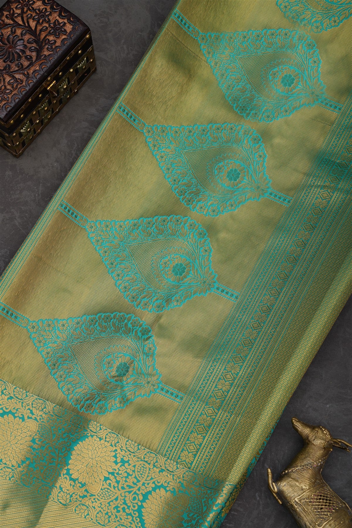 Semi Pattu Silk Blend Sea Green Saree