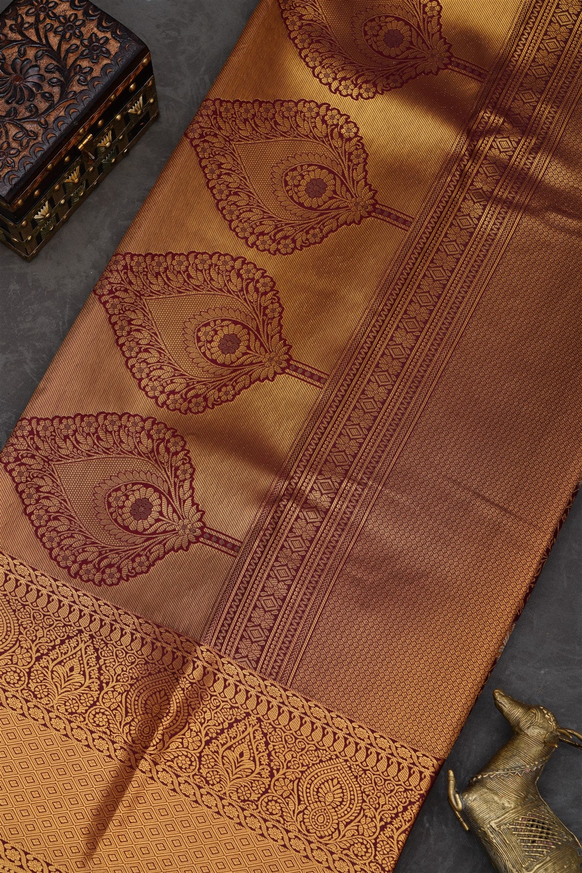 Semi Pattu Silk Blend Brown Saree