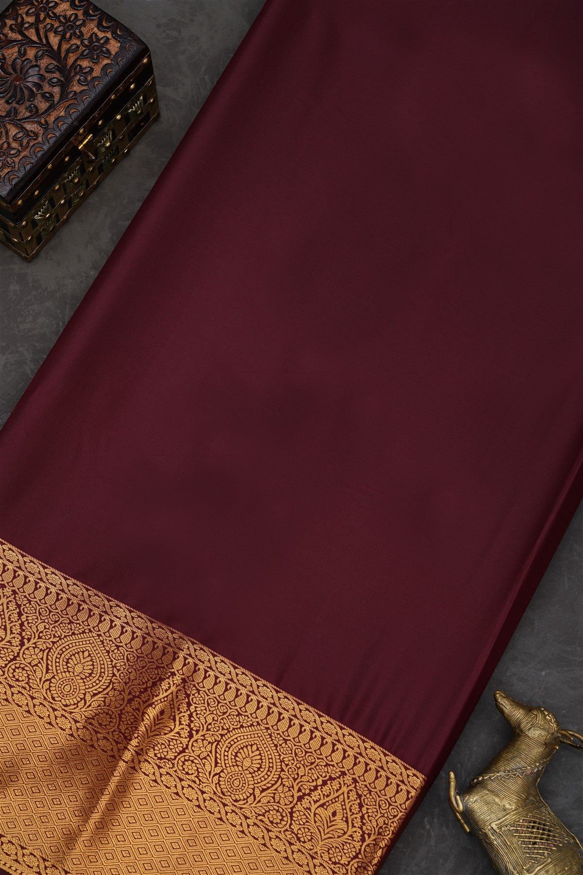 Semi Pattu Silk Blend Brown Saree
