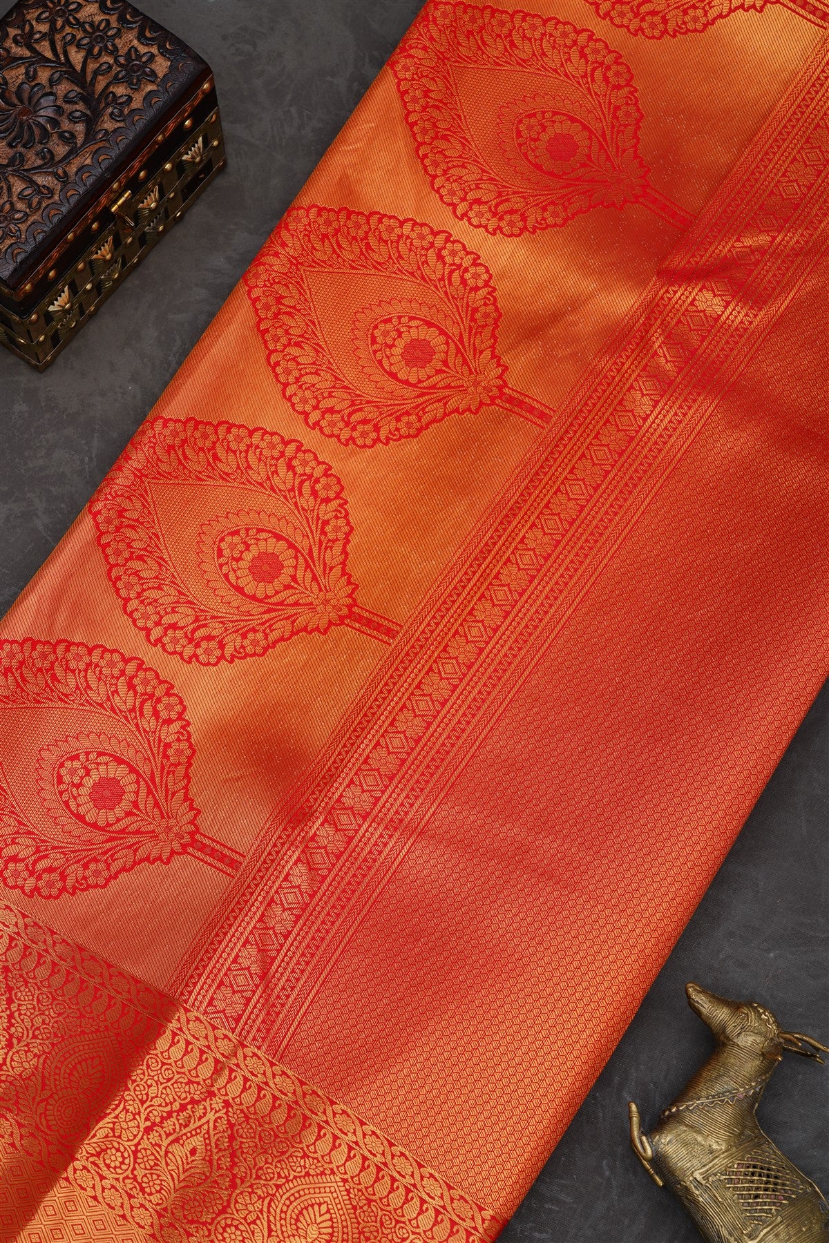 Semi Pattu Silk Blend Red Saree