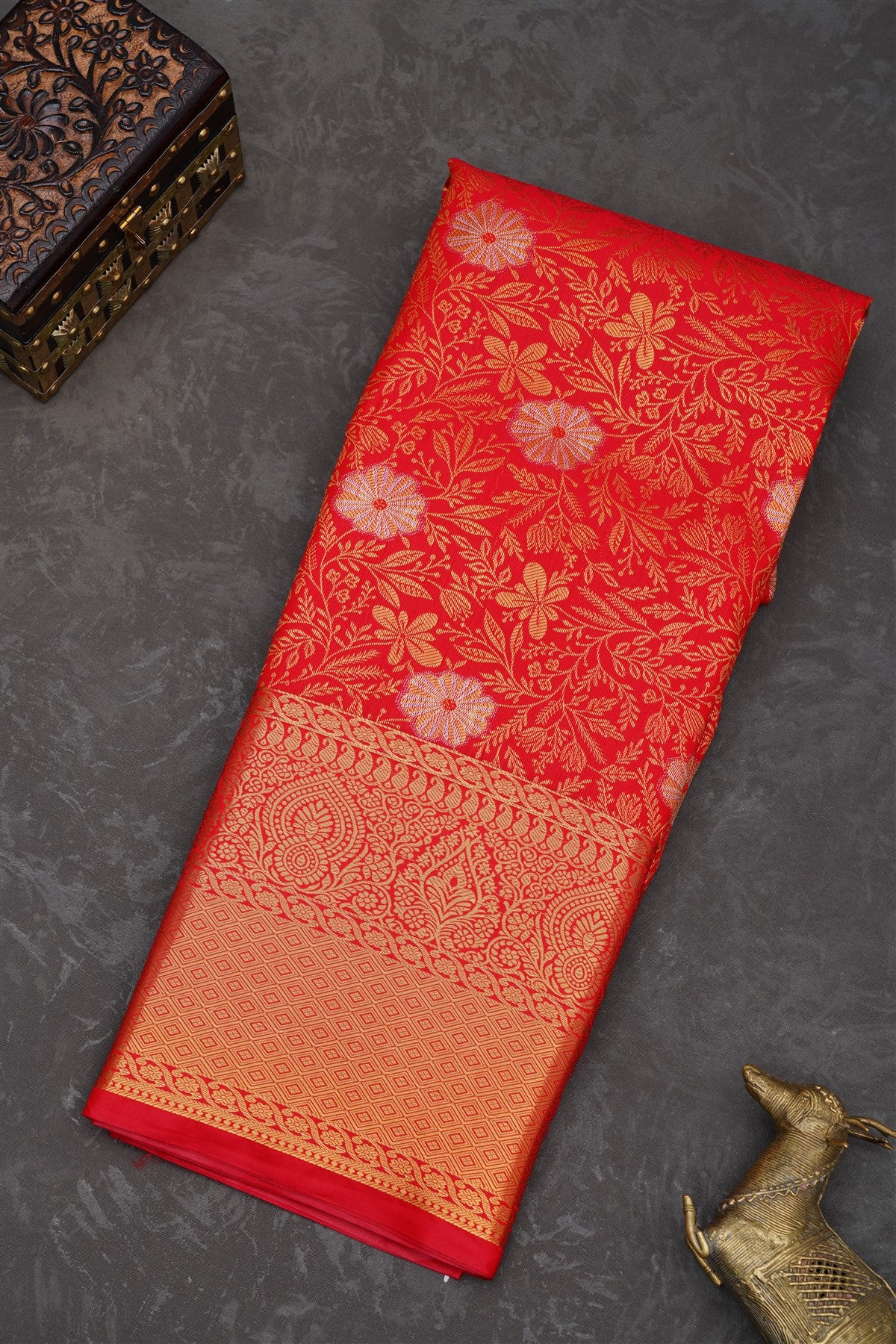 Semi Pattu Silk Blend Red Saree