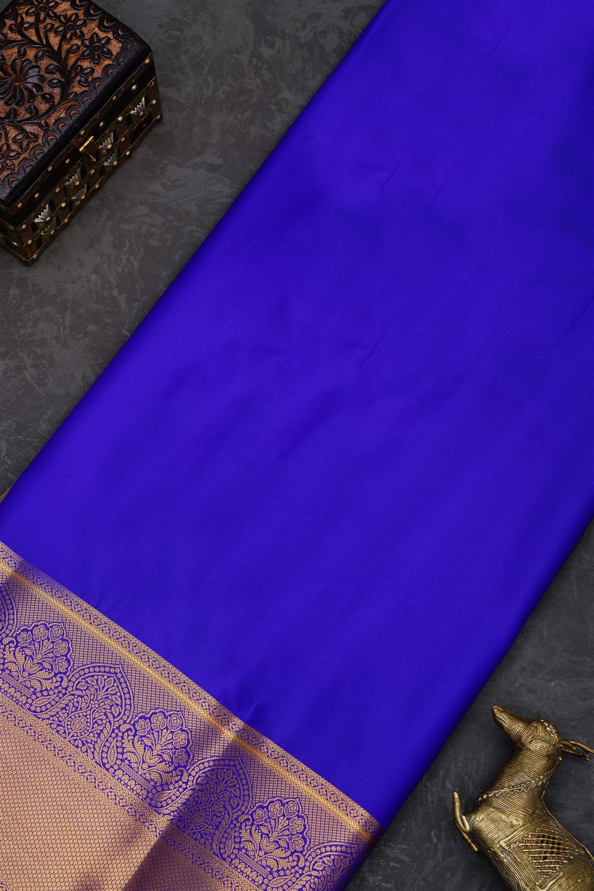Semi Pattu Silk Blend Royal Blue Saree