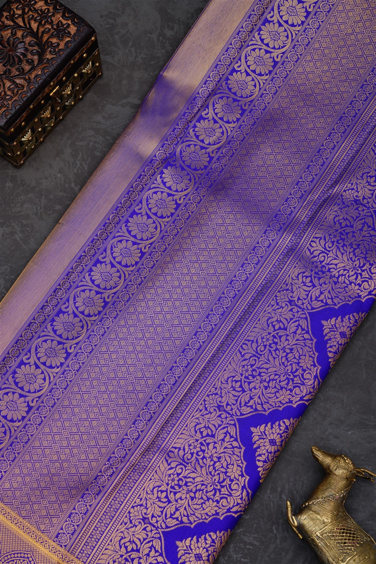 Semi Pattu Silk Blend Royal Blue Saree