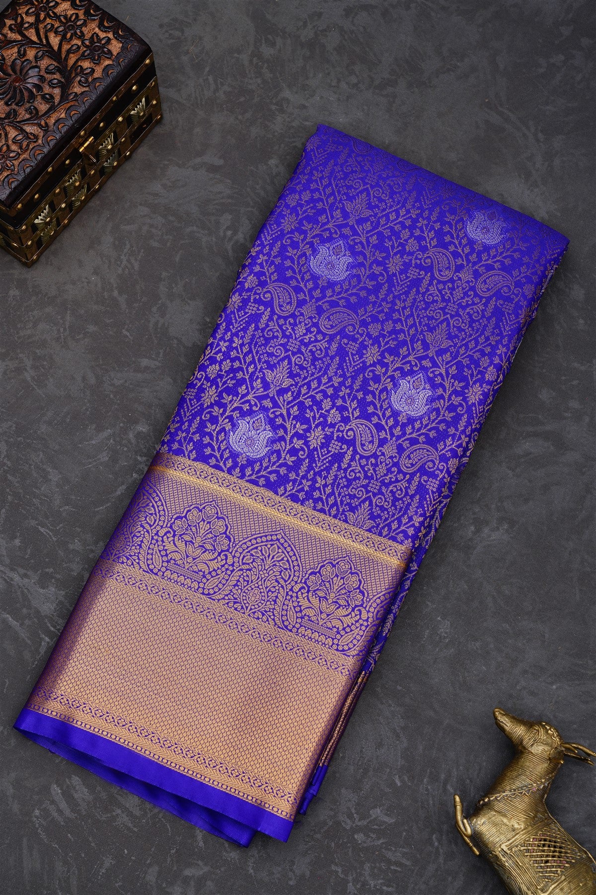 Semi Pattu Silk Blend Royal Blue Saree