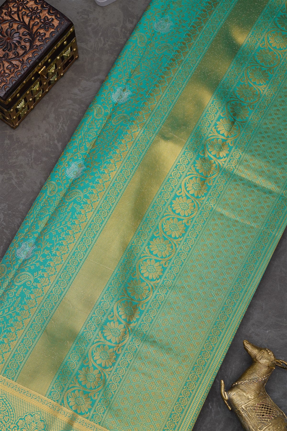 Semi Pattu Silk Blend Sea Green Saree