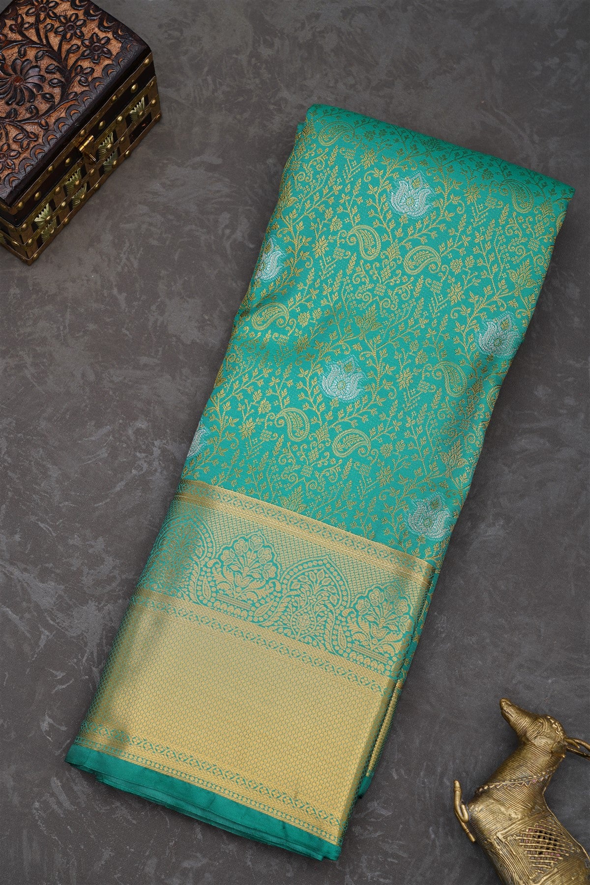 Semi Pattu Silk Blend Sea Green Saree