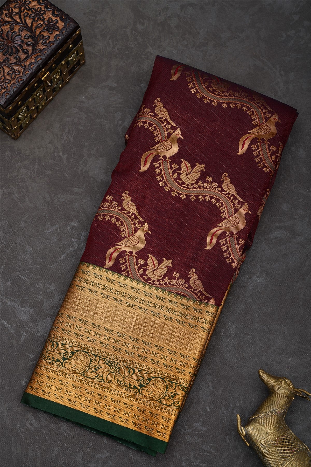 Semi Pattu Silk Blend Brown Saree