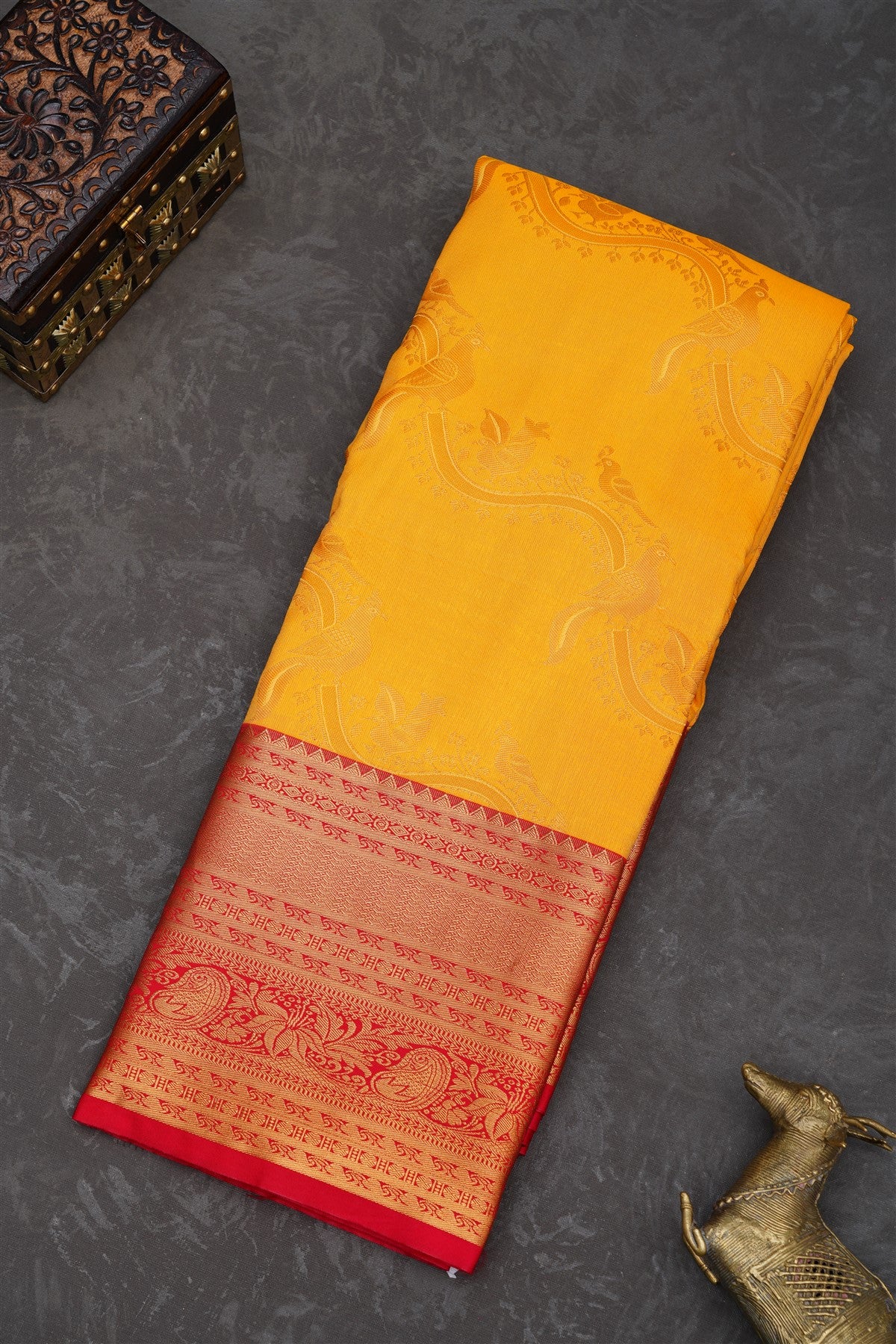 Semi Pattu Silk Blend Yellow Saree