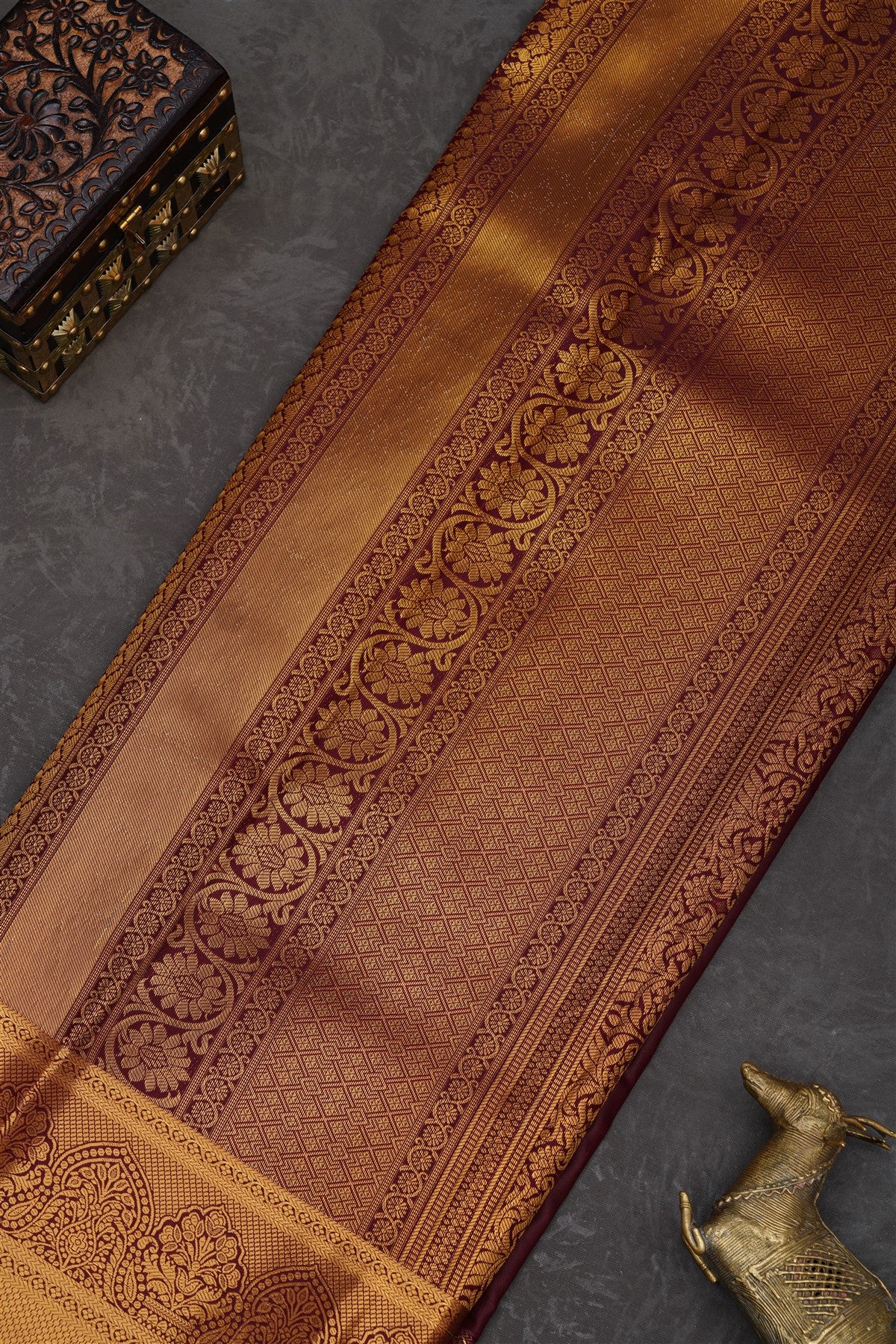 Semi Pattu Silk Blend Brown Saree