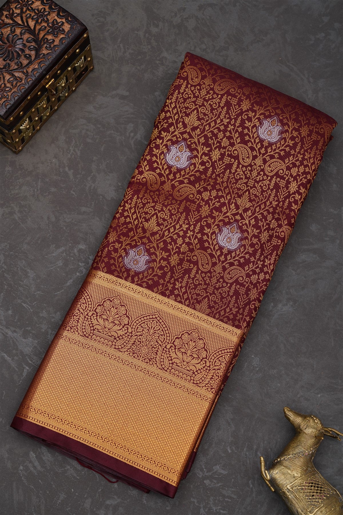 Semi Pattu Silk Blend Brown Saree